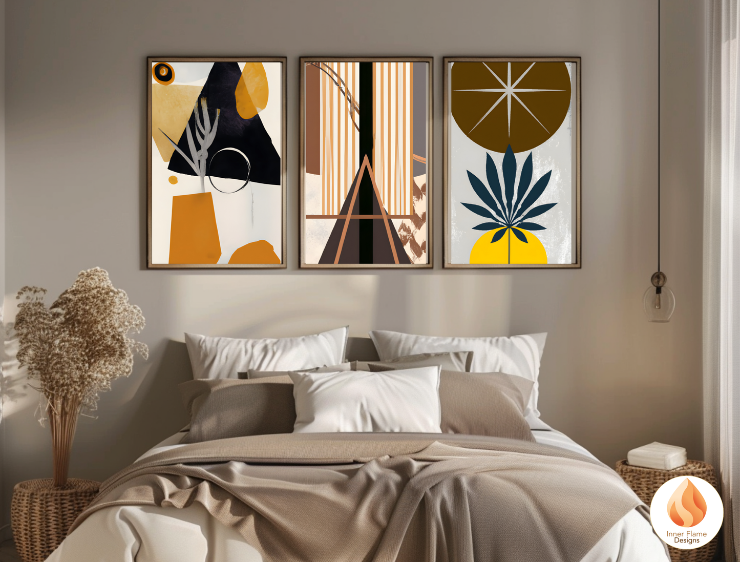 Eclectic Boho Wall Art Décor for Modern Home Design | Triptych Artwork (Series 2)