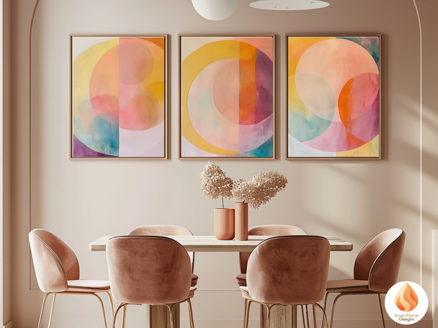 Joyful Geometric Artwork for Modern Home Design | Triptych Artwork