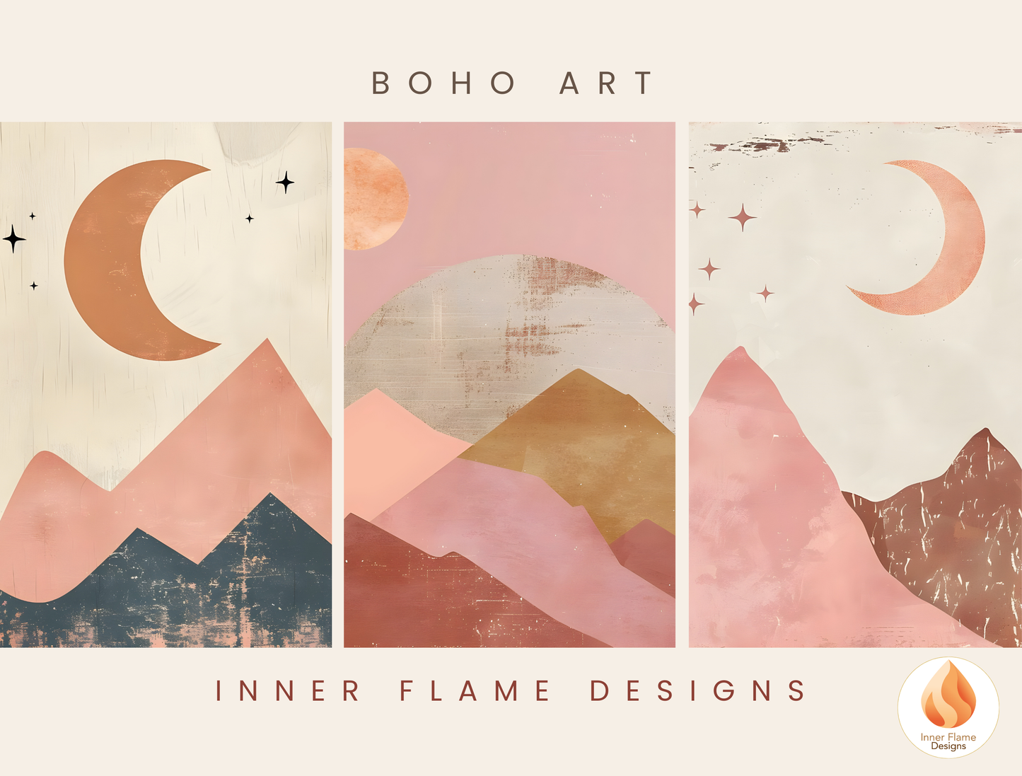 Soothing Boho Wall Art Décor for Modern Home Design | Triptych Artwork (Series 3)