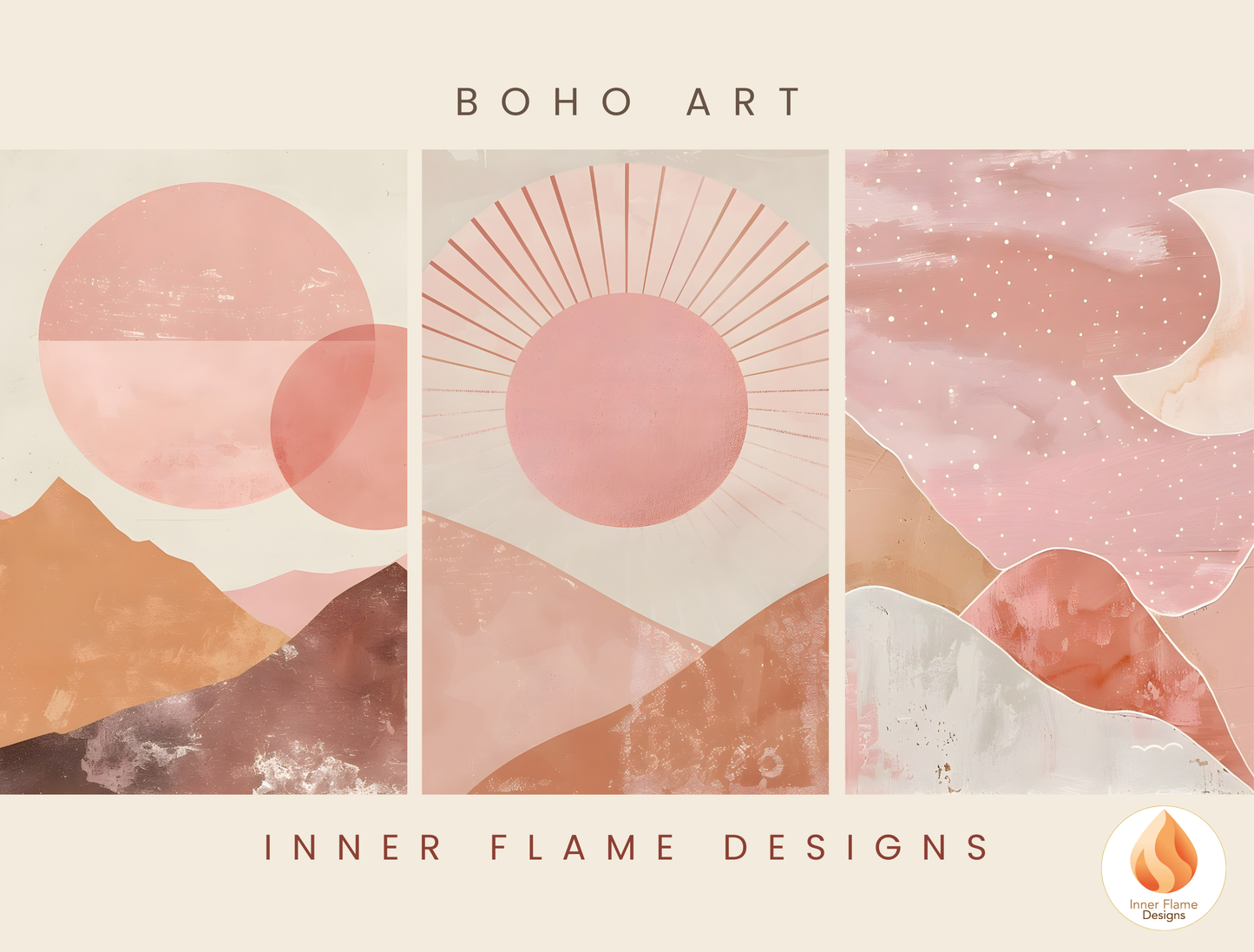 Soothing Boho Wall Art Décor for Modern Home Design | Triptych Artwork (Series 1)