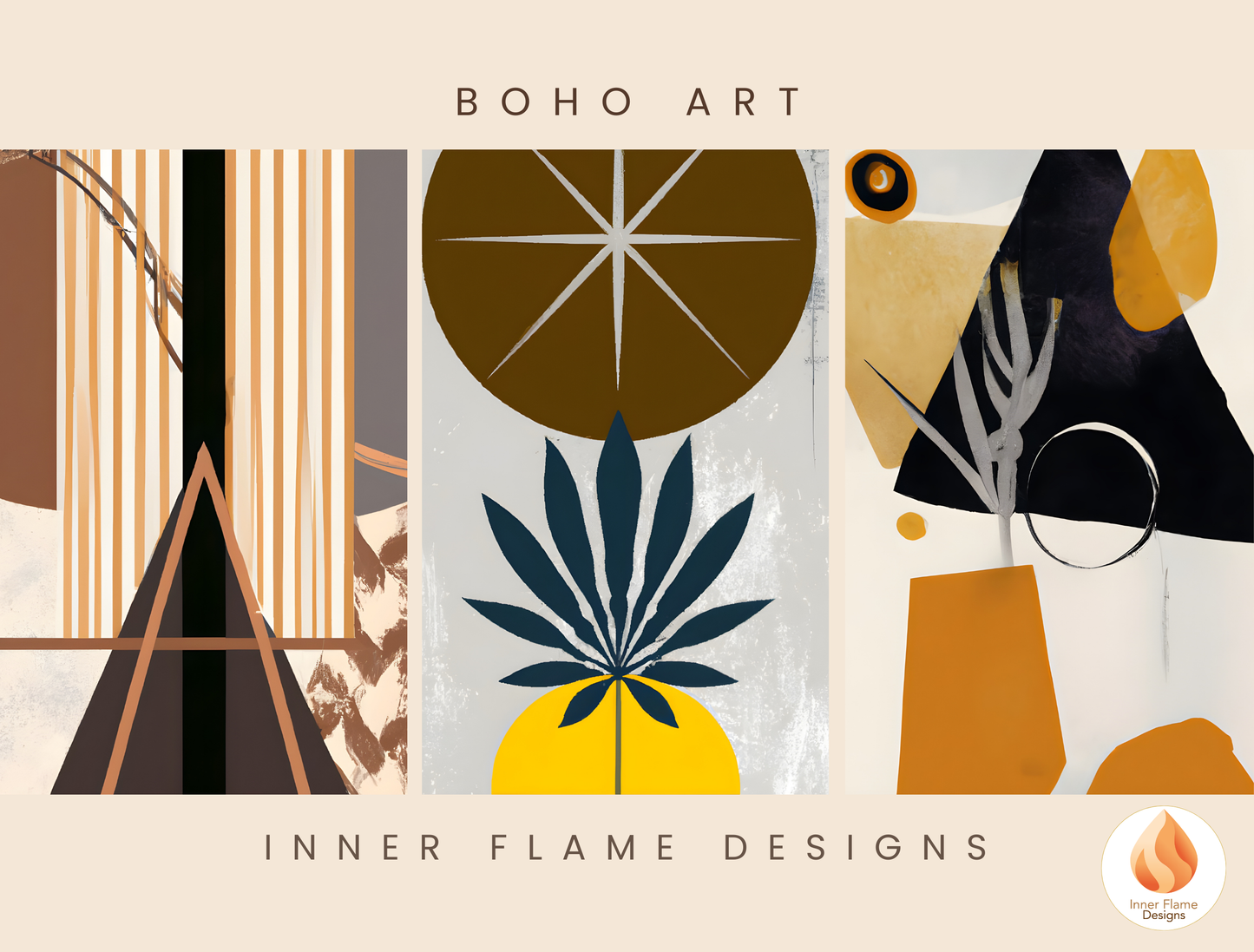 Eclectic Boho Wall Art Décor for Modern Home Design | Triptych Artwork (Series 2)