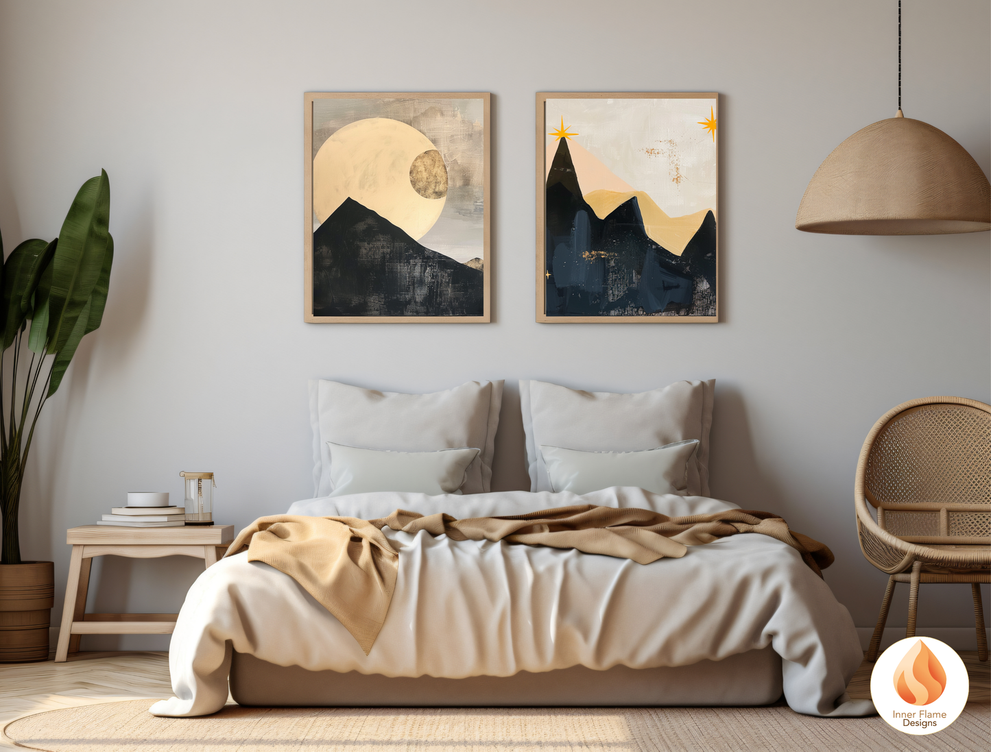 Ethereal Japandi Art for Modern Home Design | Triptych Artwork (Series 2)