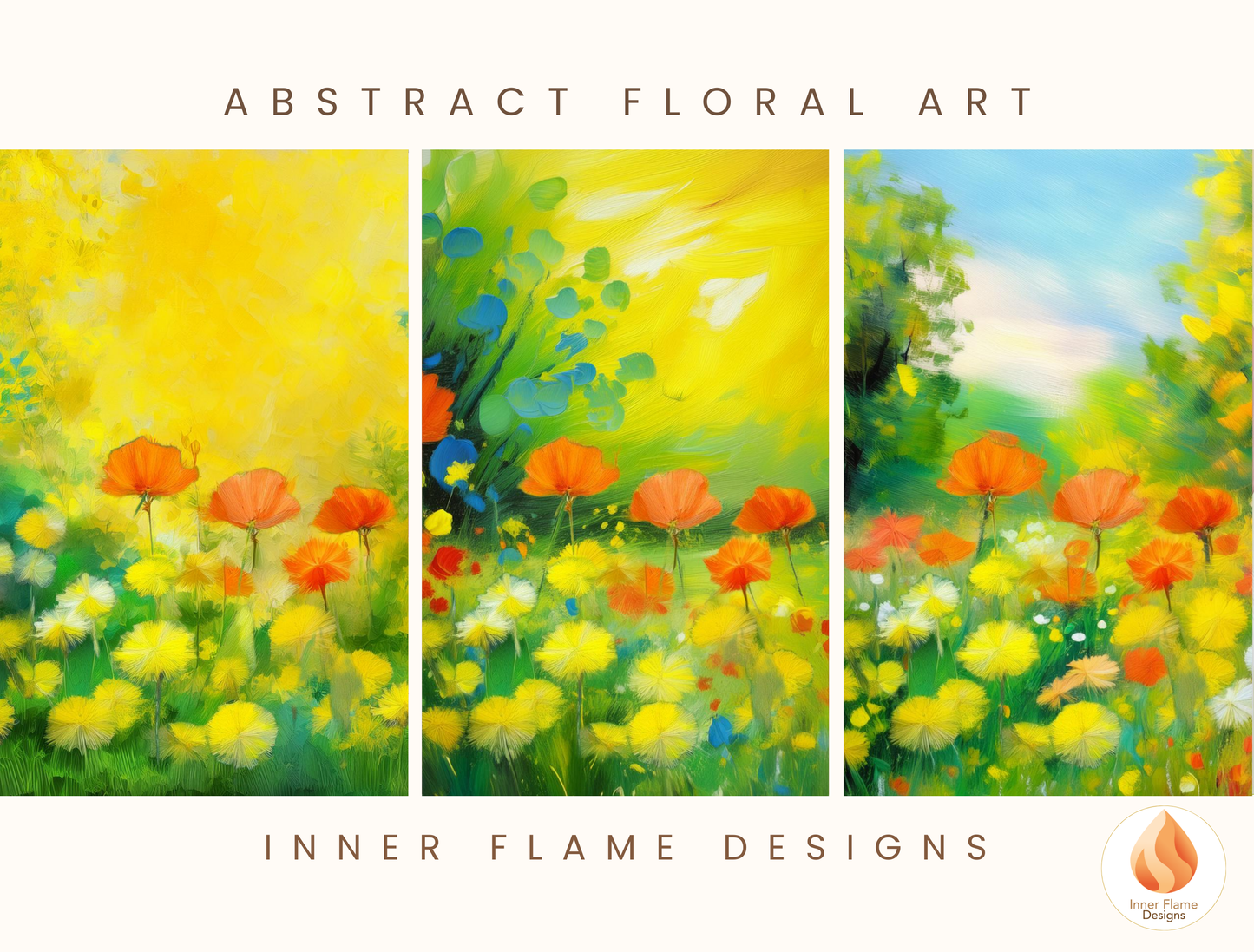 Cheerful Flower Artwork for Modern Home Design | Triptych Artwork