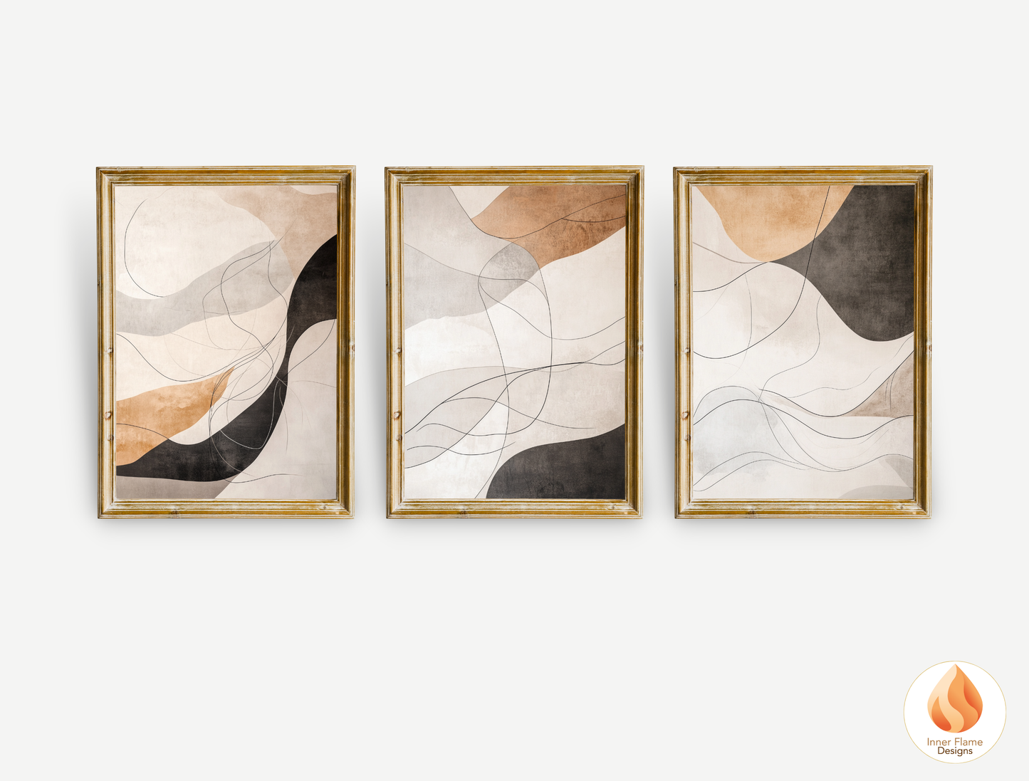Neutral Line Art for Modern Home Design | Triptych Artwork