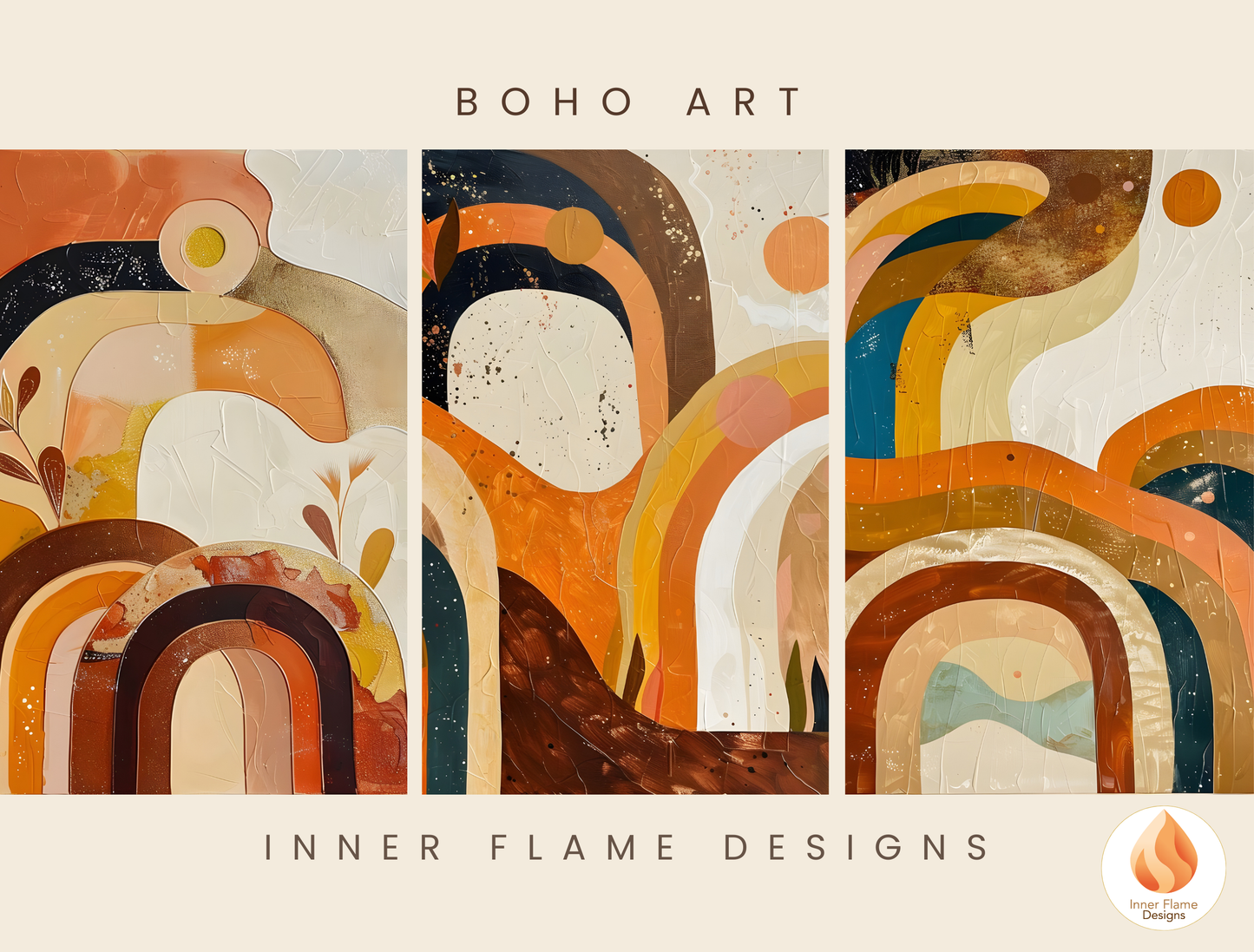 Eclectic Boho Wall Art Décor for Modern Home Design | Triptych Artwork (Series 3)