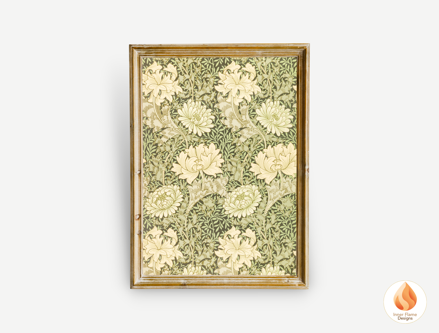 William Morris Inspired Designs - "Chrysanthemum" | Abstract Botanical Art for Modern Home Design | Triptych Artwork