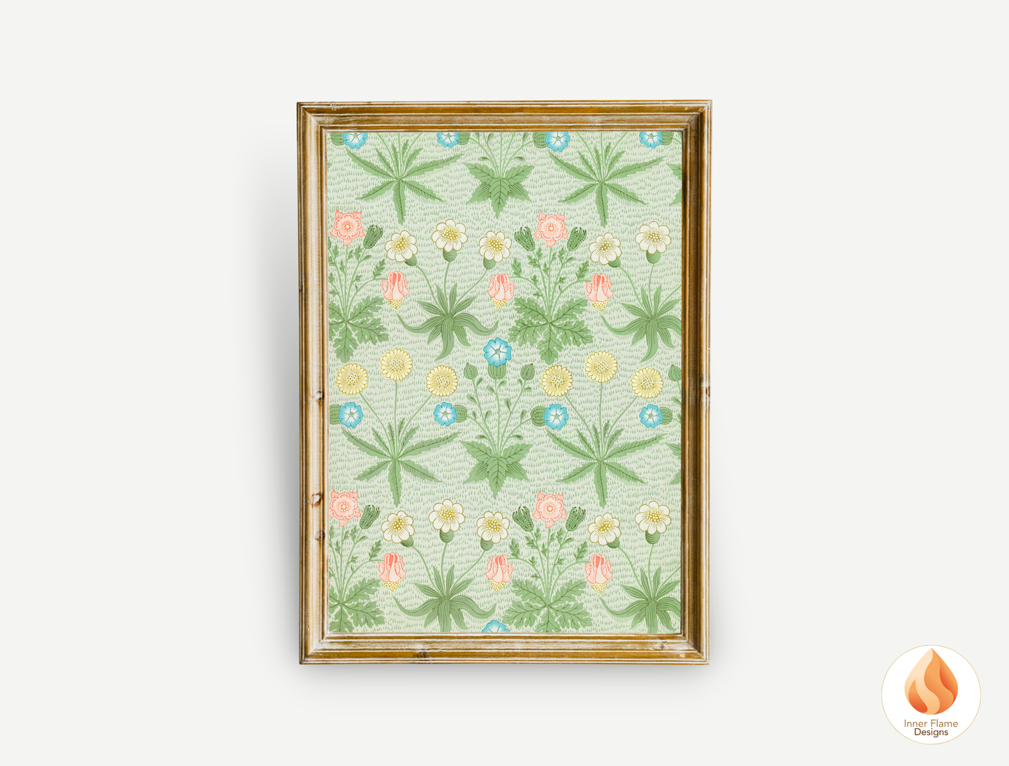 William Morris Inspired Designs - "Daisy" | Abstract Botanical Art for Modern Home Design | Triptych Artwork