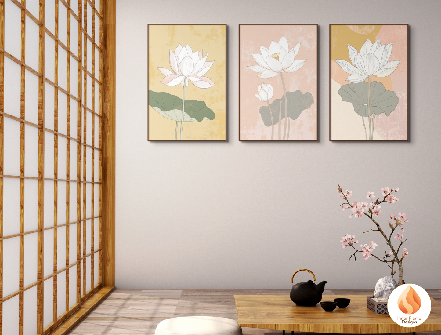 Subtle Japandi Art for Modern Home Design | Triptych Artwork (Series 1)