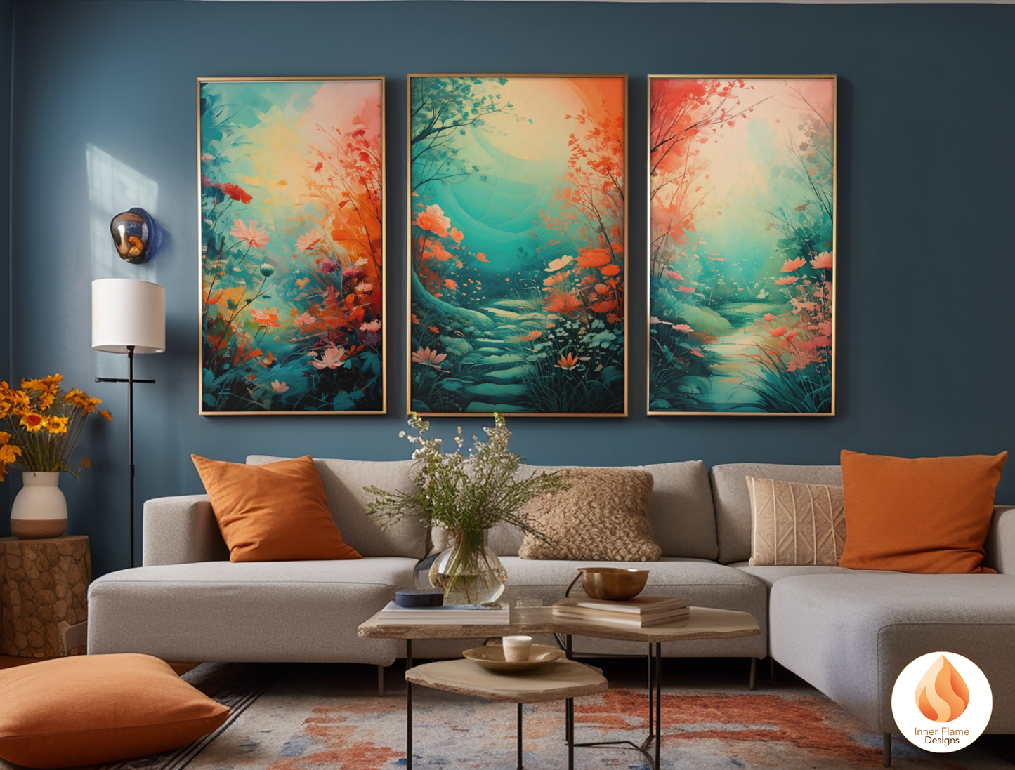 Incandescent Botanical Art for Modern Home Design | Triptych Artwork