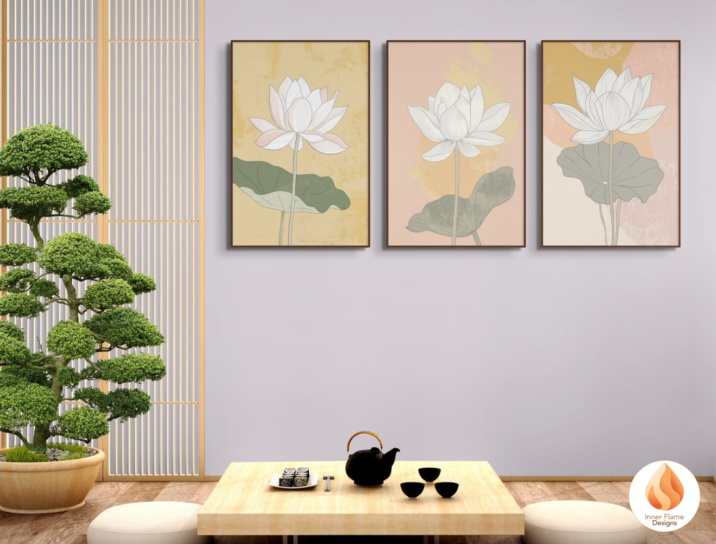 Subtle Japandi Art for Modern Home Design | Triptych Artwork (Series 1)