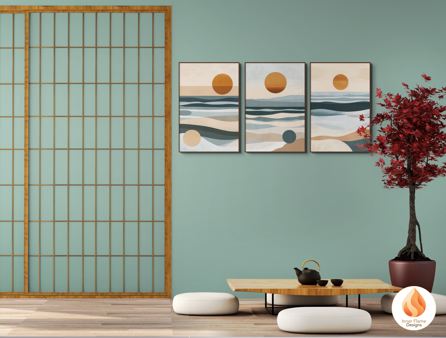 Serene Japandi Art for Modern Home Design | Triptych Artwork