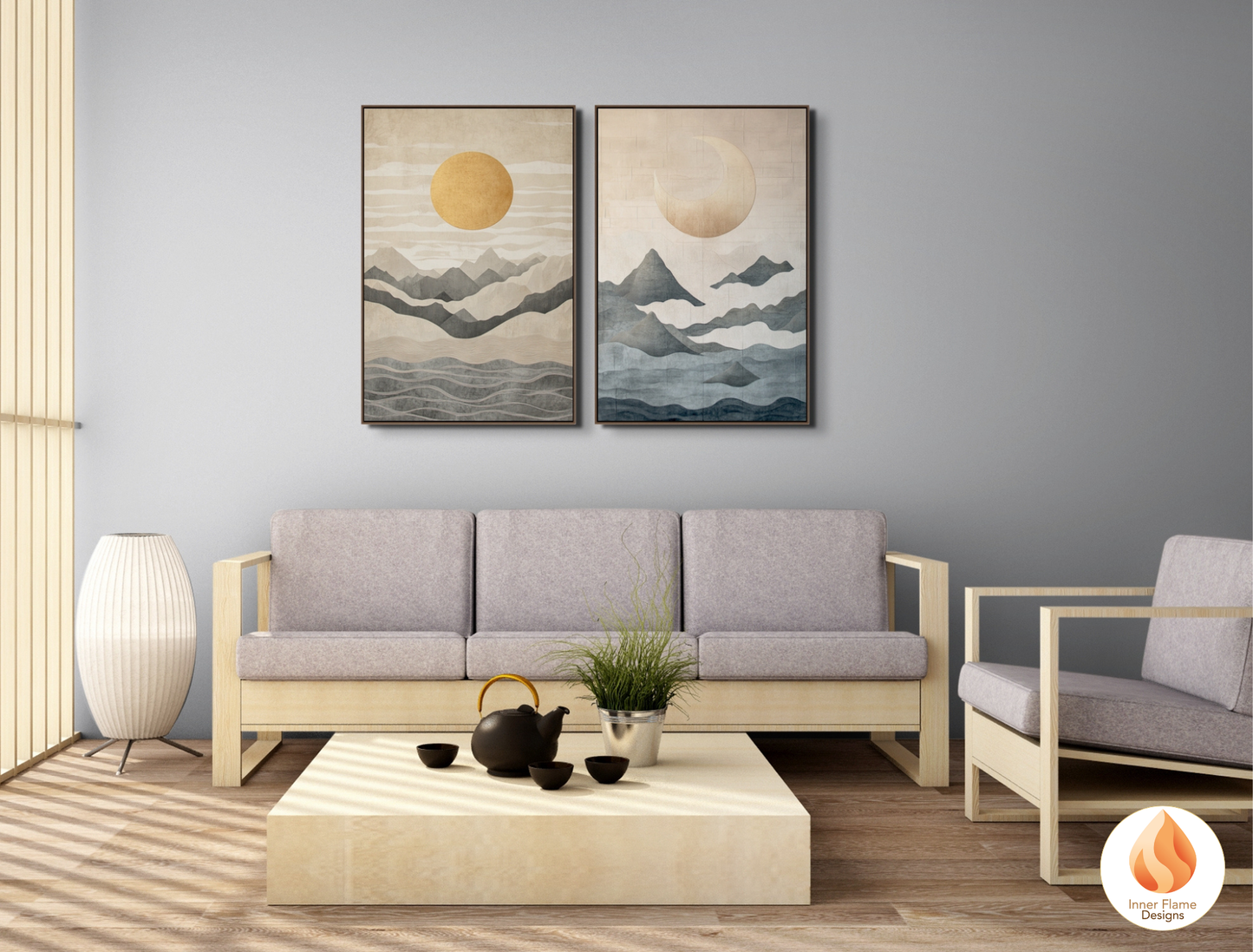 Poetic Japandi Art for Modern Home Design | Diptych Artwork