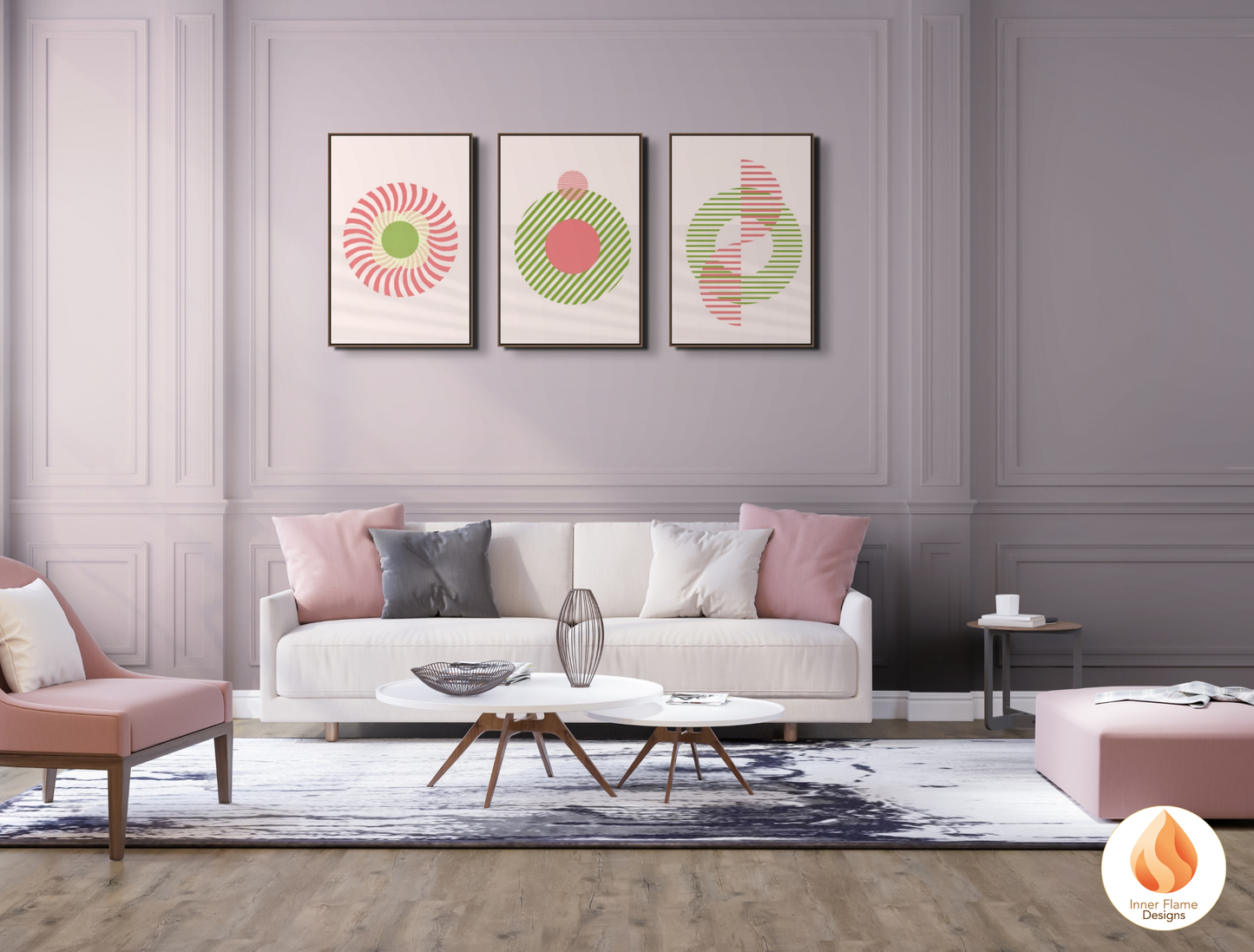 Playful Geometric Artwork for Modern Home Design | Triptych Artwork