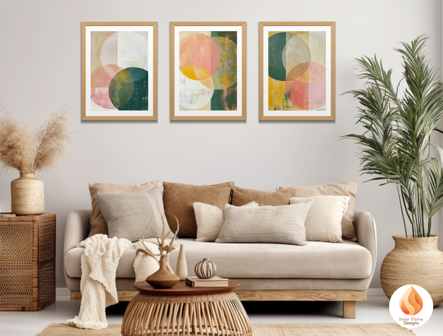 Elegant Geometric Artwork for Modern Home Design | Triptych Artwork