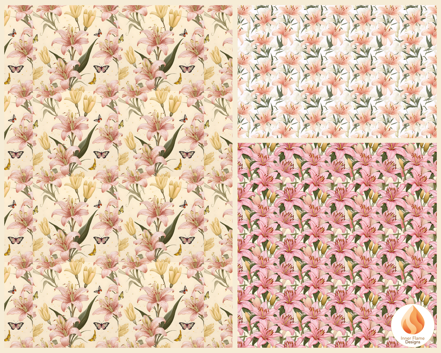 Spring Lily Floral Surface Patterns | Seamless Patterns for Wallpaper, Textiles, Packaging and Digital Designs
