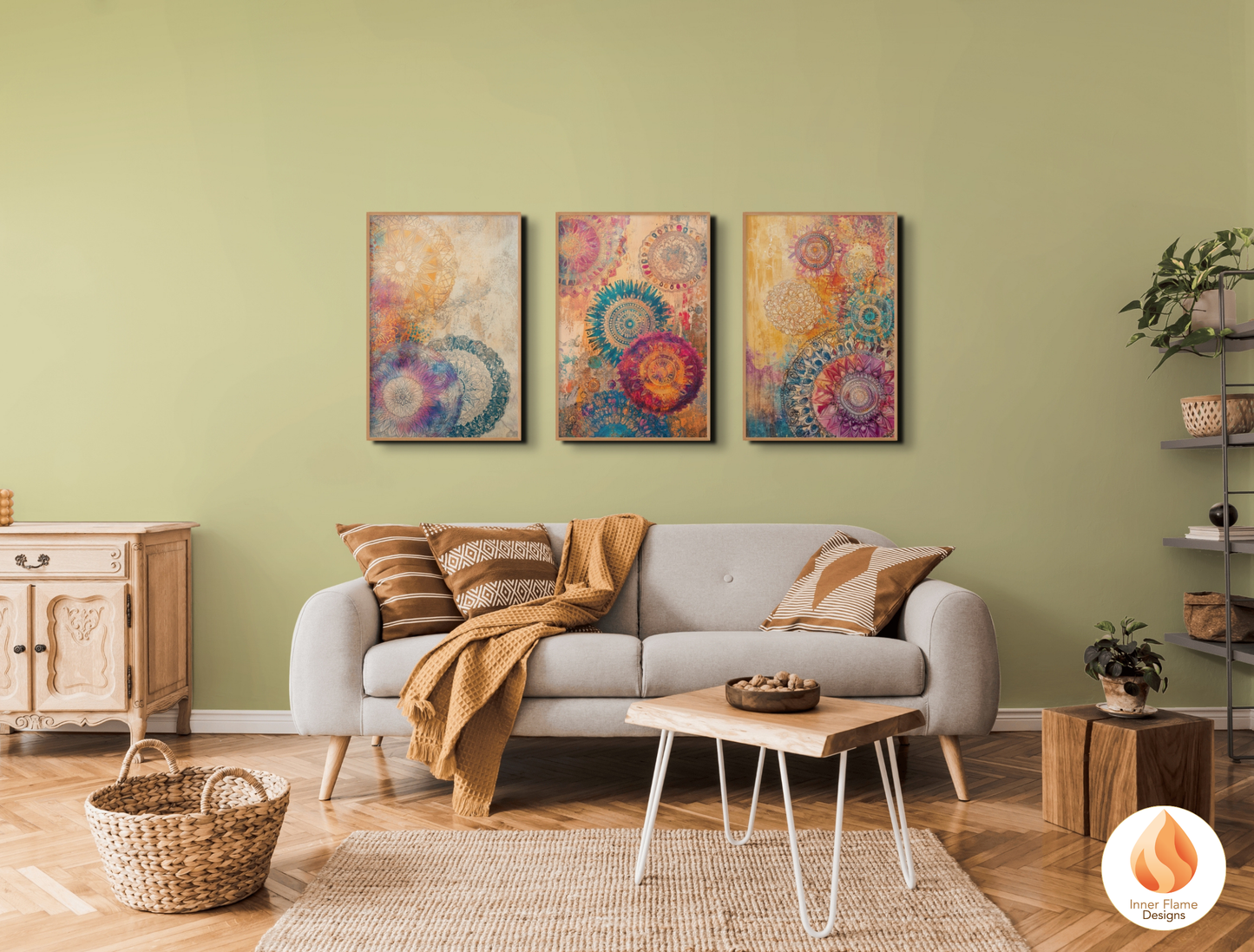 Kaleidoscopic Boho Wall Art Décor for Modern Home Design | Triptych Artwork