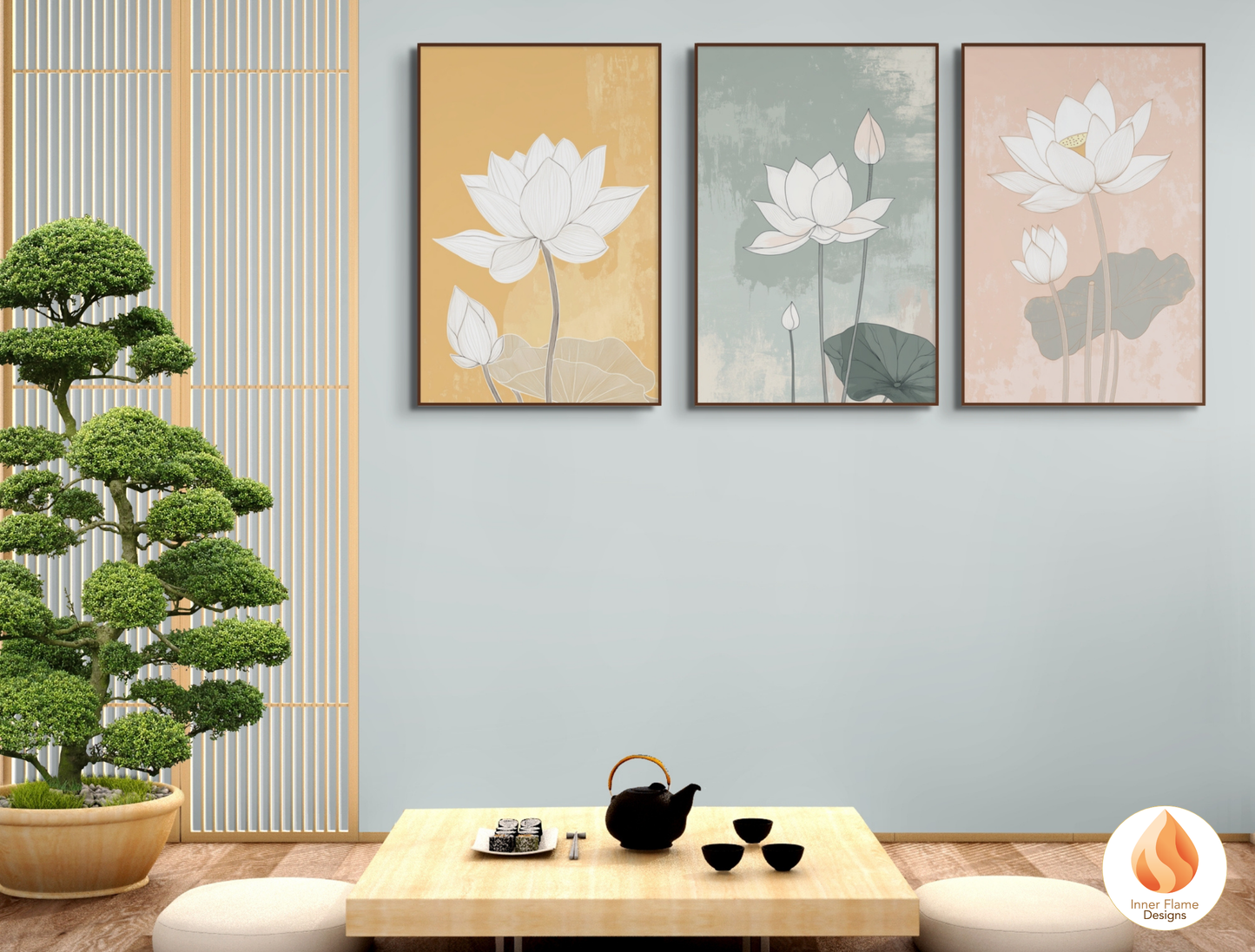 Subtle Japandi Art for Modern Home Design | Triptych Artwork (Series 4)
