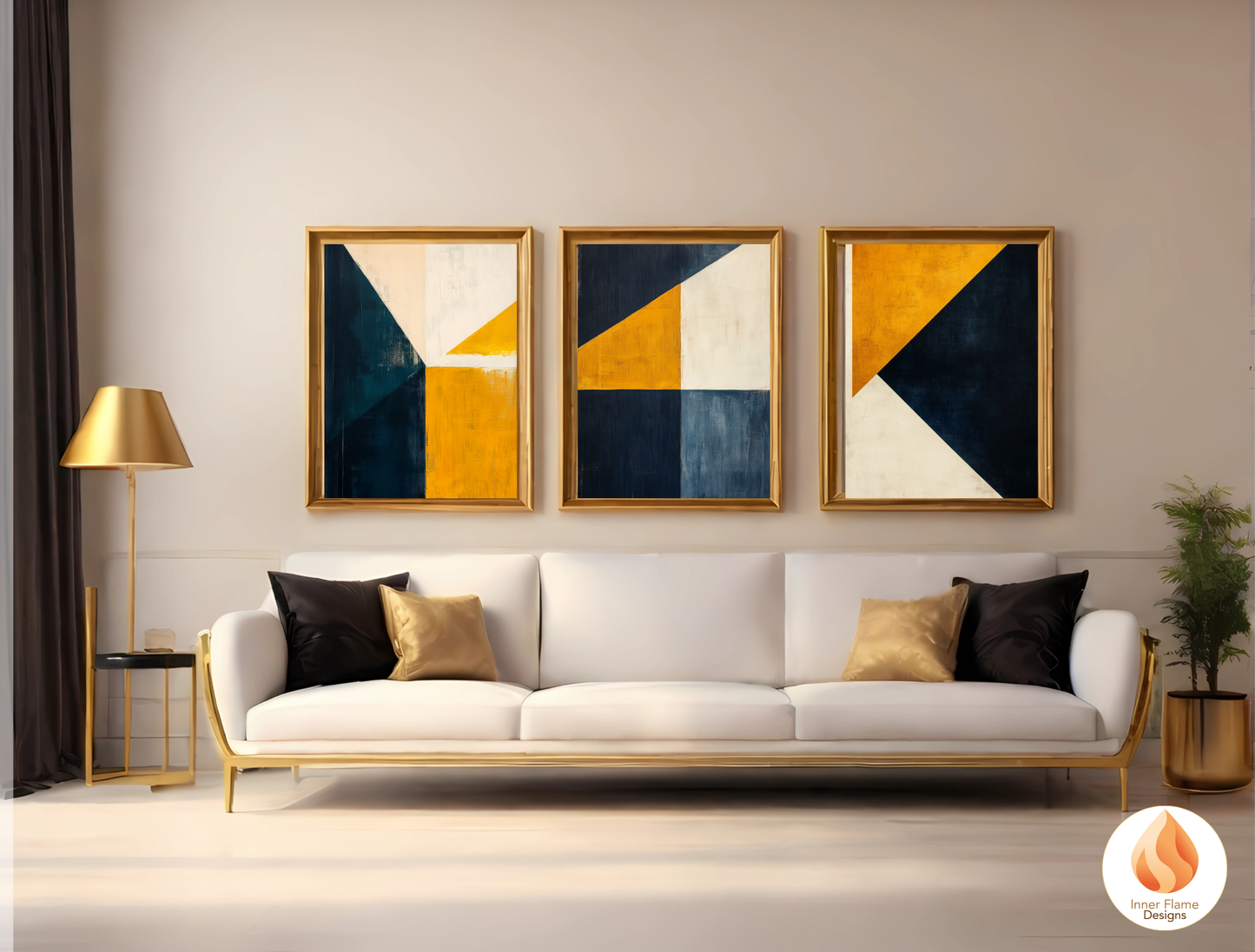 Edgy Geometric Artwork for Modern Home Design | Triptych Artwork