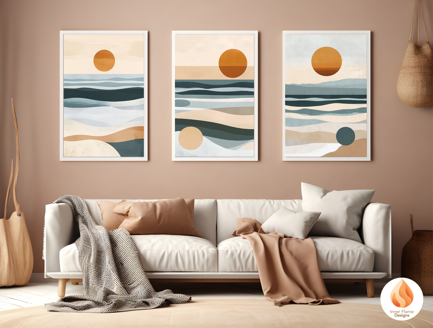 Serene Japandi Art for Modern Home Design | Triptych Artwork