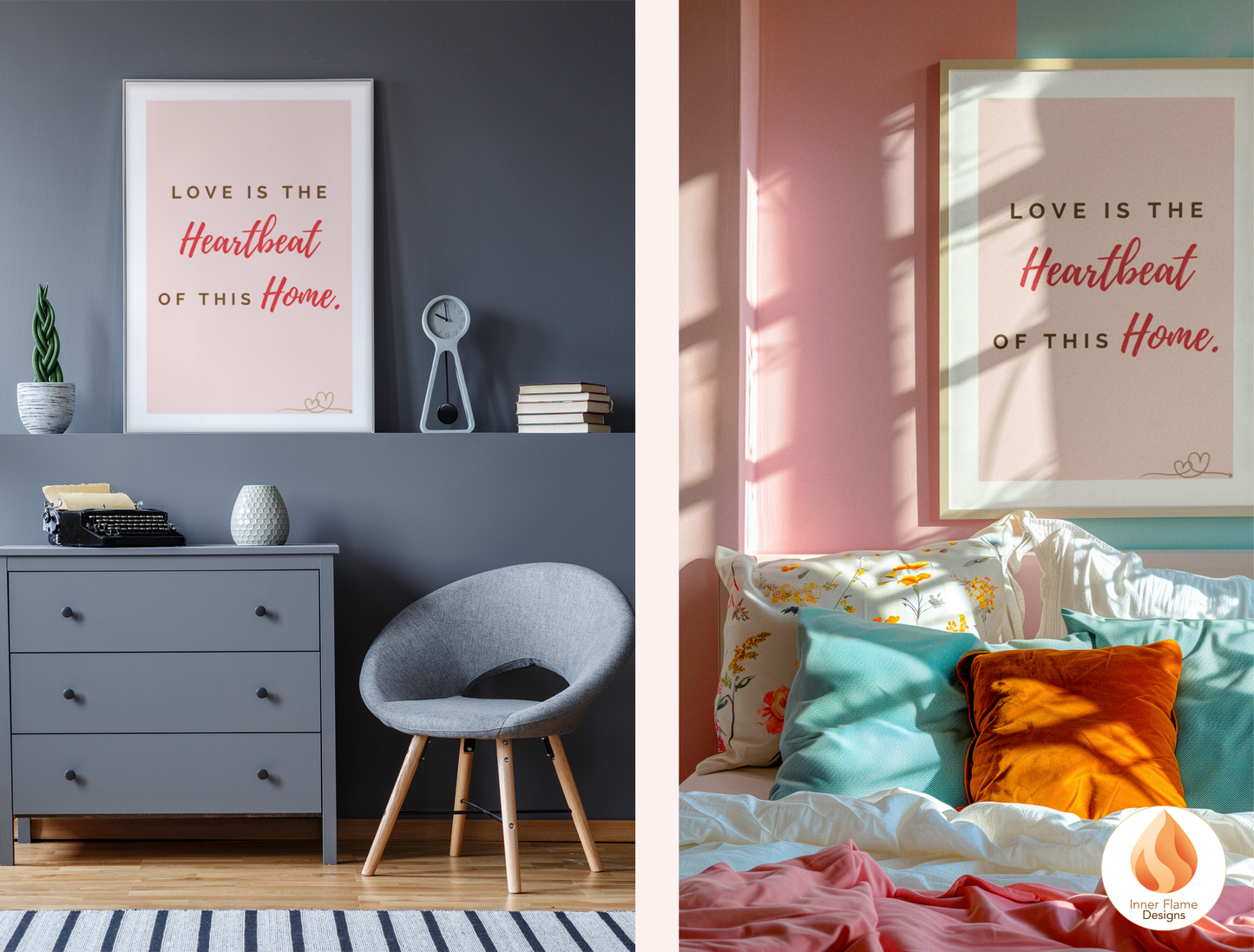 Motivational Poster with Love Inspirational Quote 4 - "Love Is The Heartbeat Of This Home"