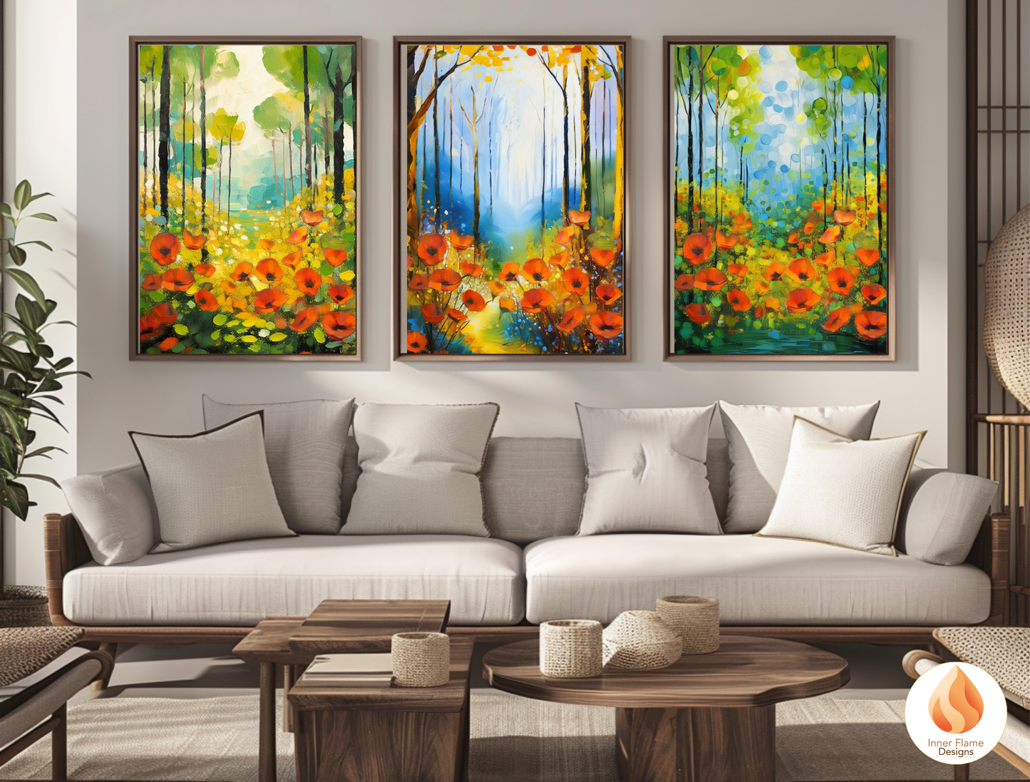 Whimsical Flower Artwork for Modern Home Design | Triptych Artwork