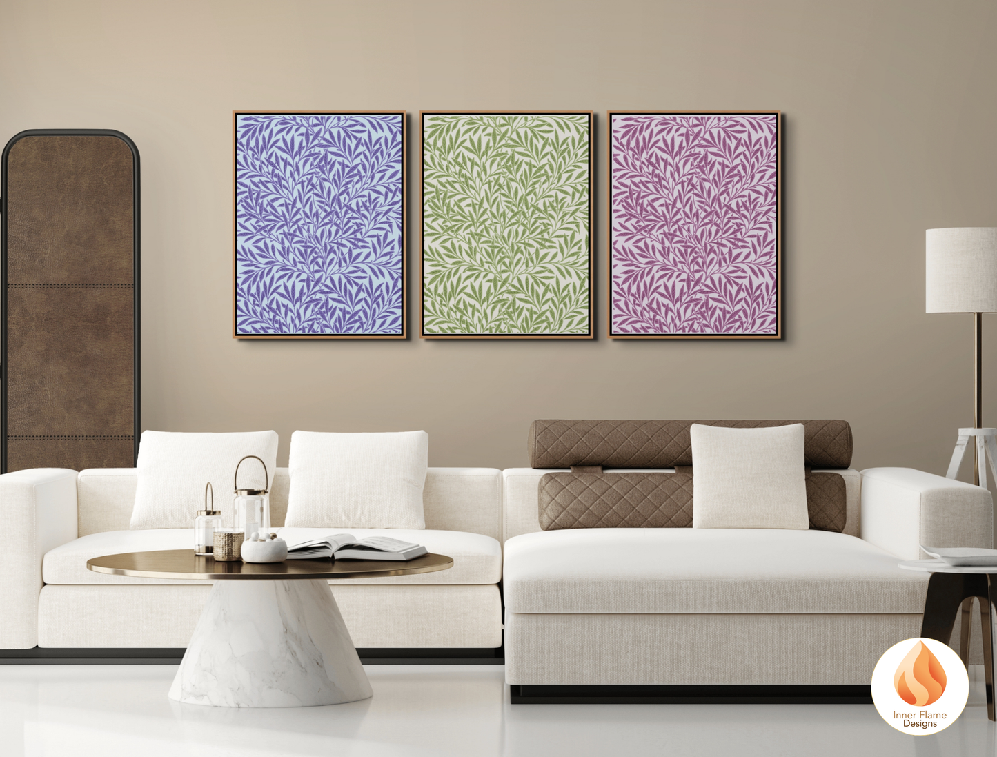 William Morris Inspired Designs - "Willow" | Abstract Botanical Art for Modern Home Design | Triptych Artwork