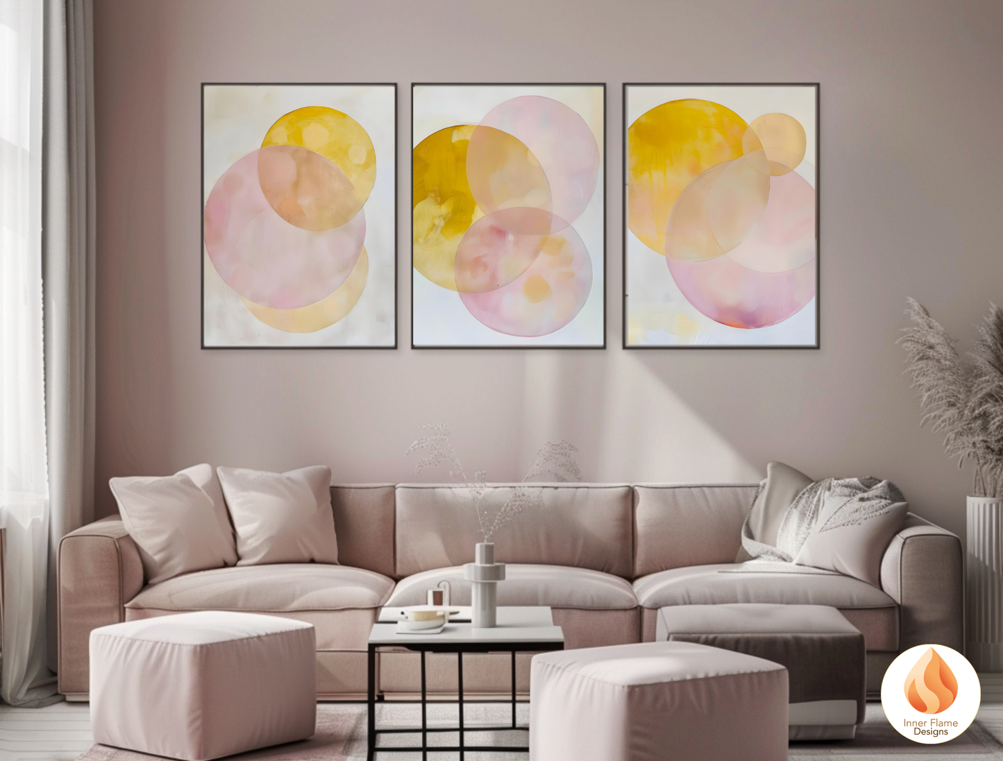 Soft and Sweet Geometric Artwork for Modern Home Design | Triptych Artwork