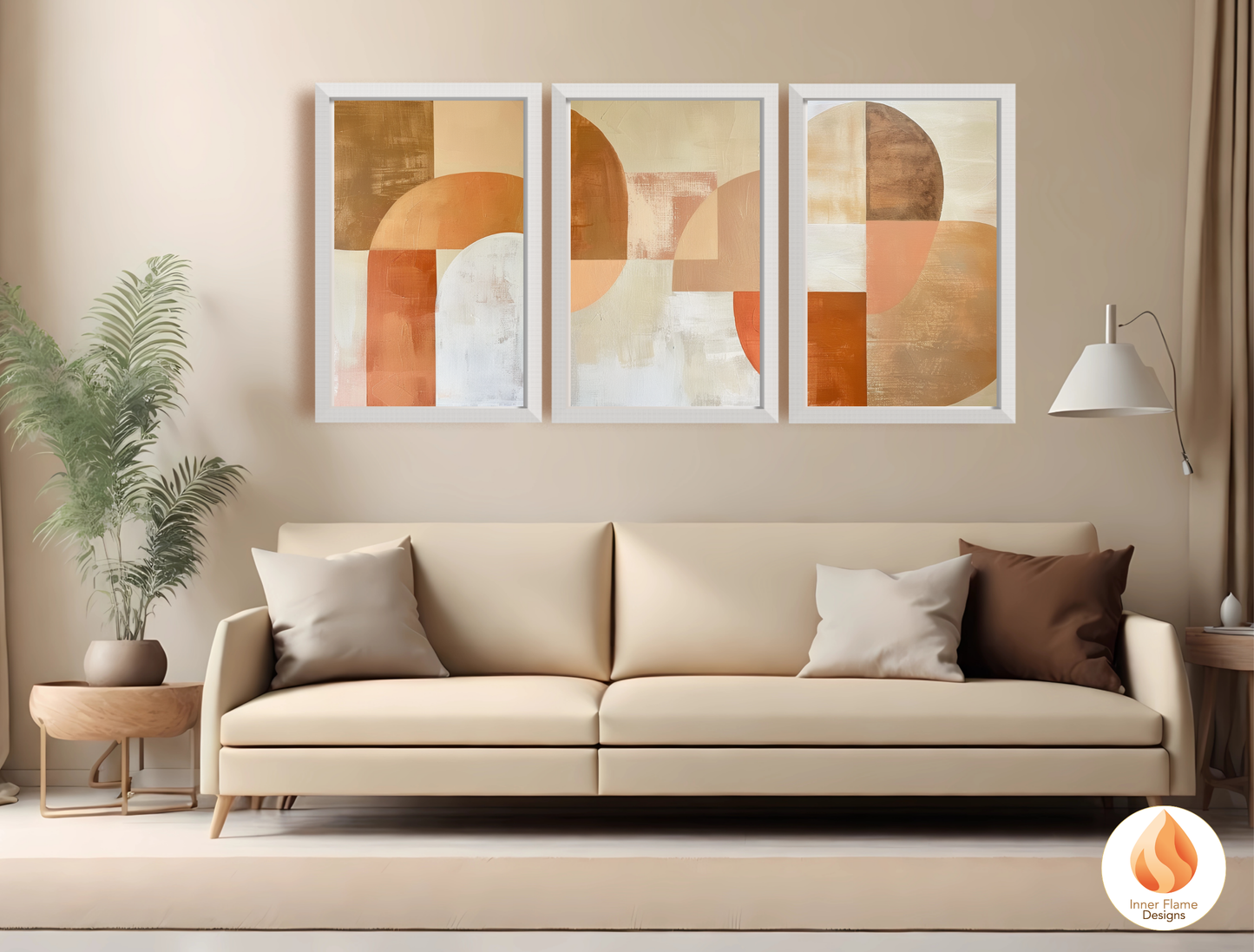 Terracotta Geometric Artwork for Modern Home Design | Triptych Artwork