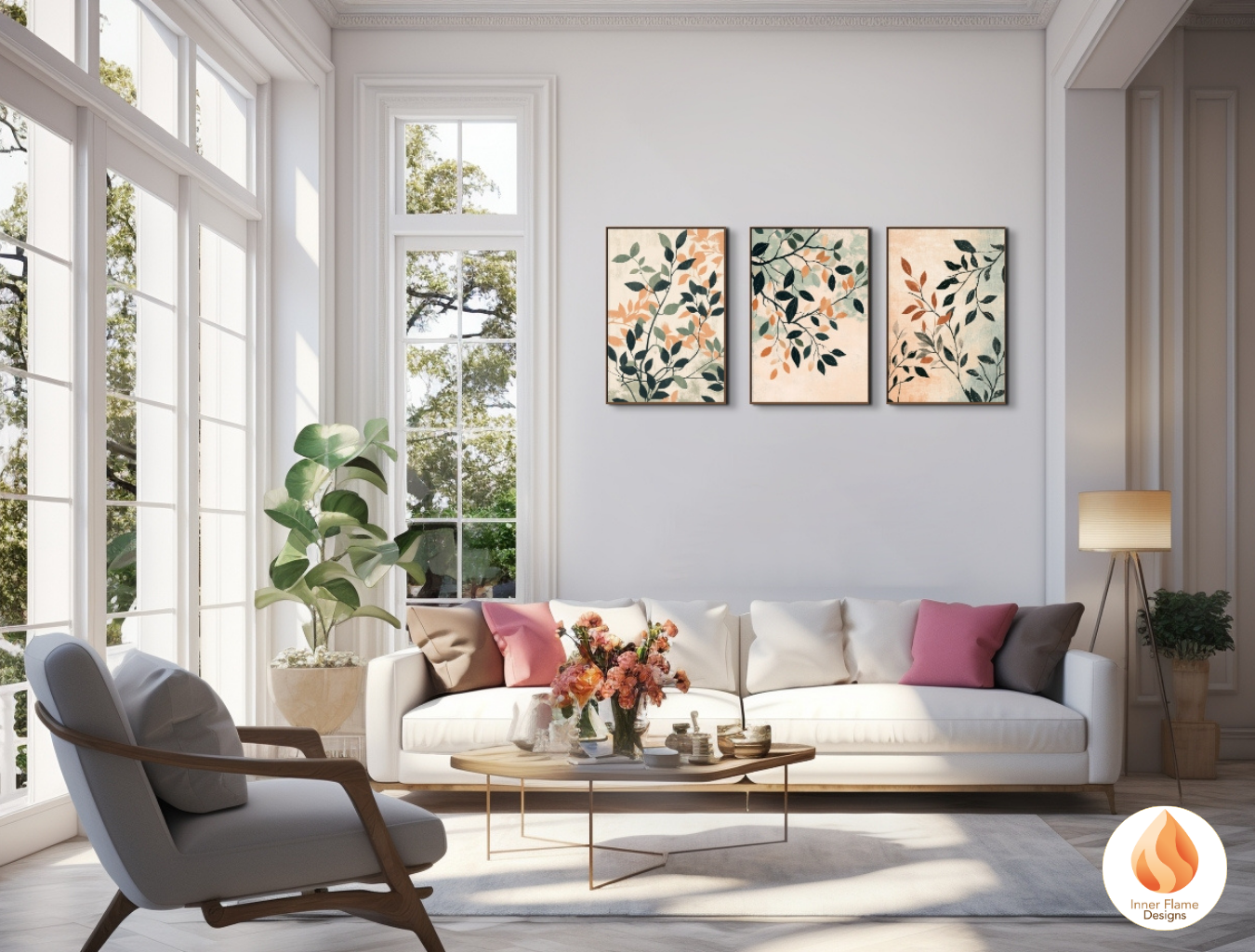 Elegant Botanical Art for Modern Home Design | Triptych Artwork