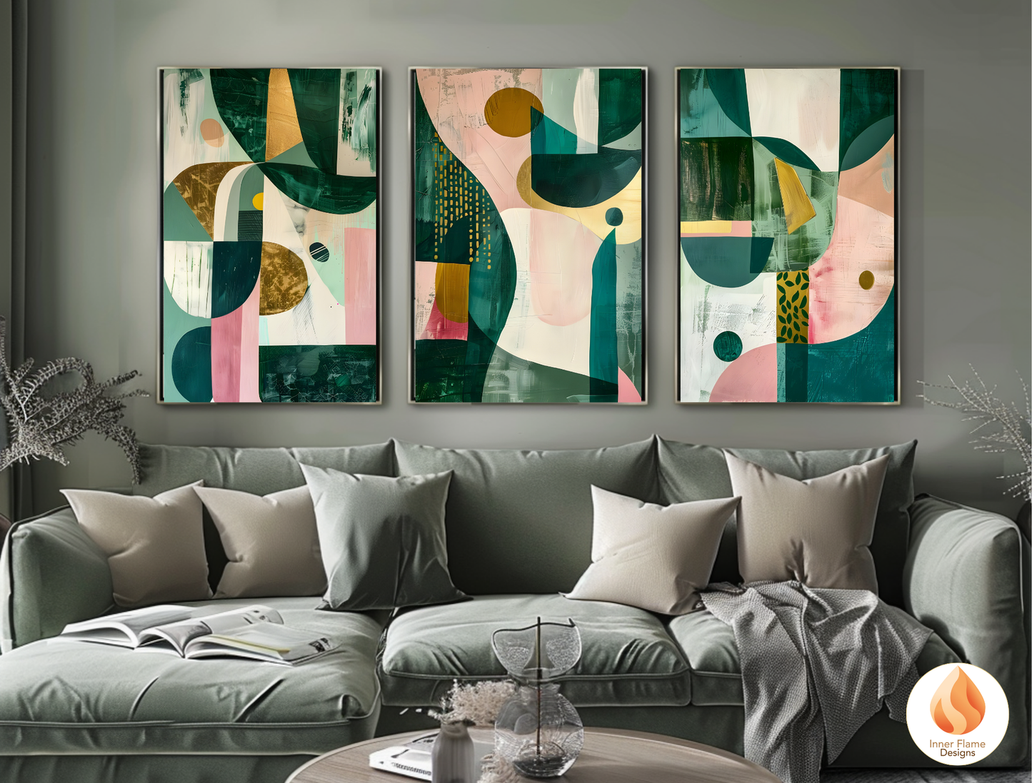 Eclectic Geometric Artwork for Modern Home Design | Triptych Artwork