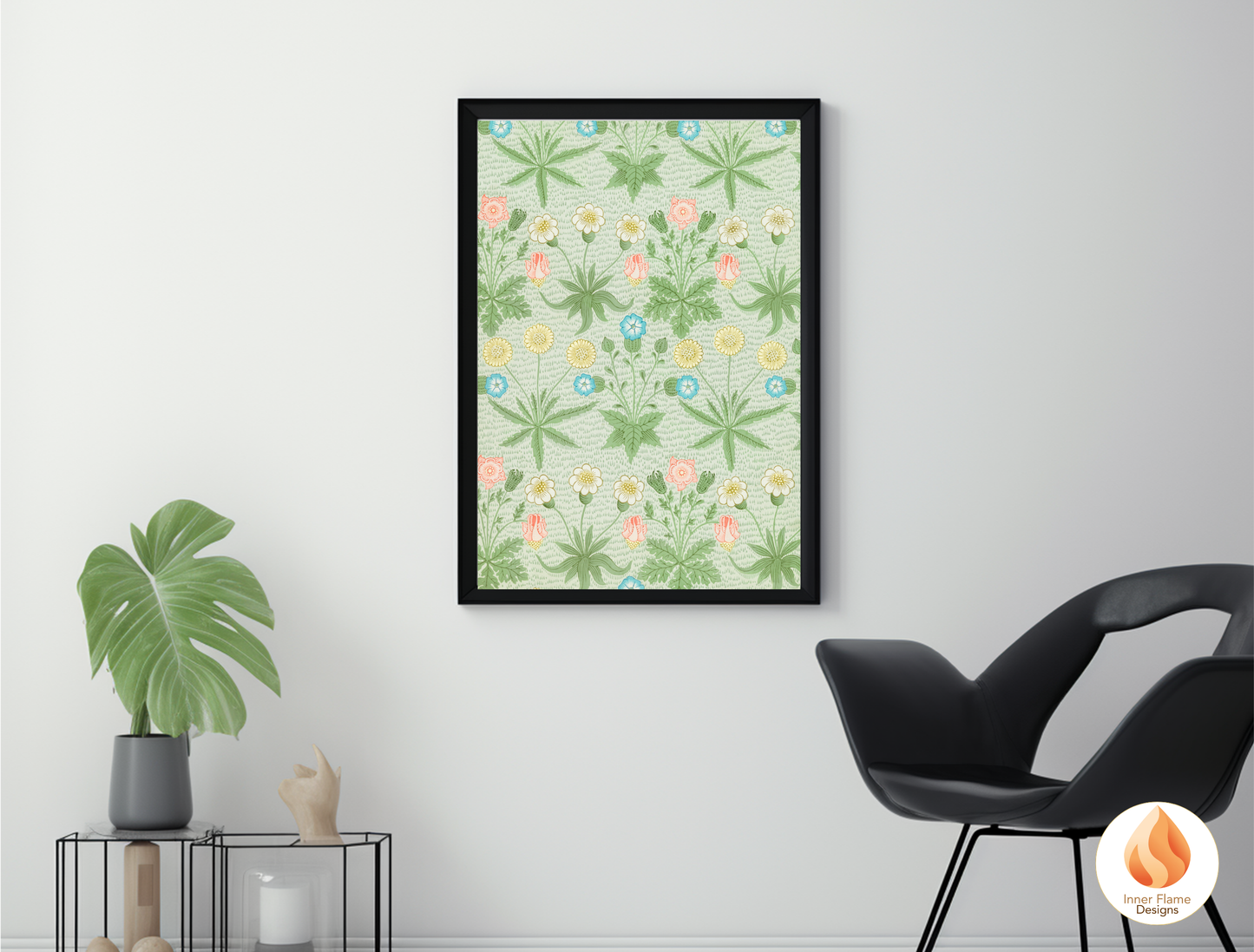 William Morris Inspired Designs - "Daisy" | Abstract Botanical Art for Modern Home Design | Triptych Artwork