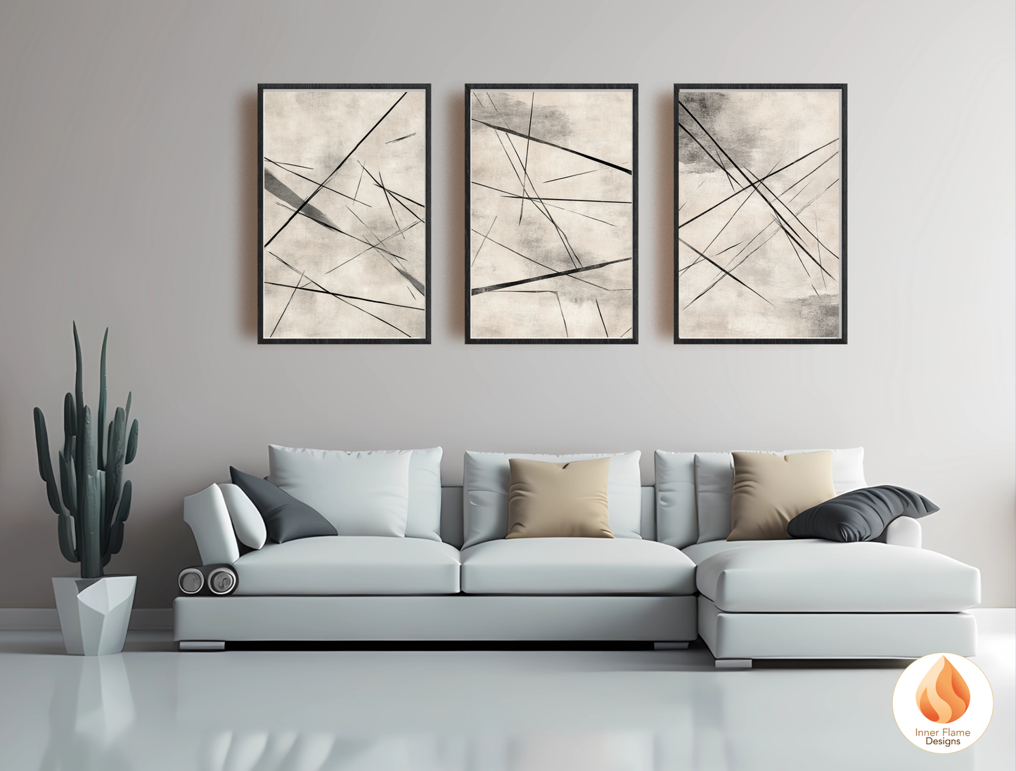 Linear Line Art for Modern Home Design | Triptych Artwork