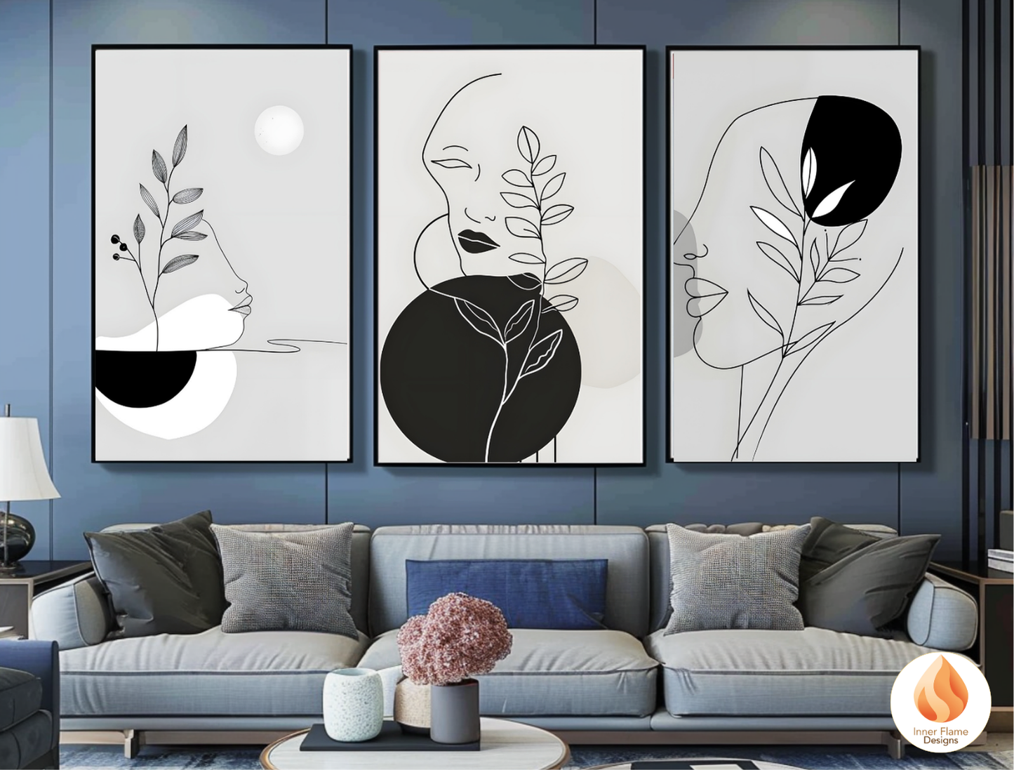 Sophisticated Line Art for Modern Home Design | Triptych Artwork