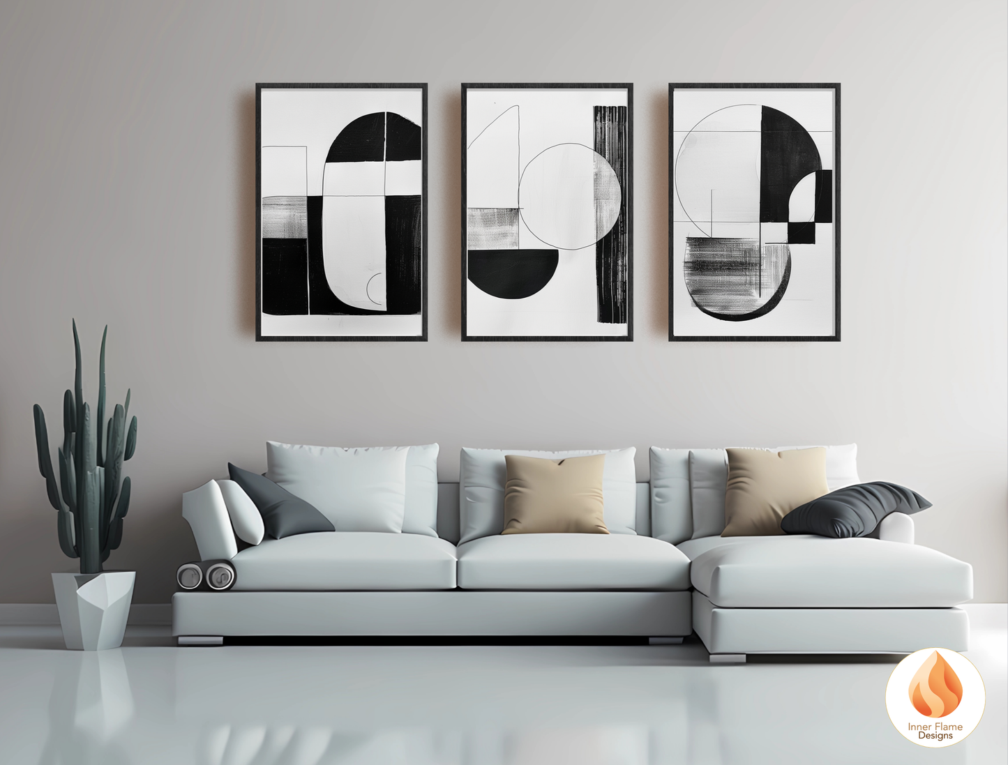 Monochromatic Line Art for Modern Home Design | Triptych Artwork (Series 2)