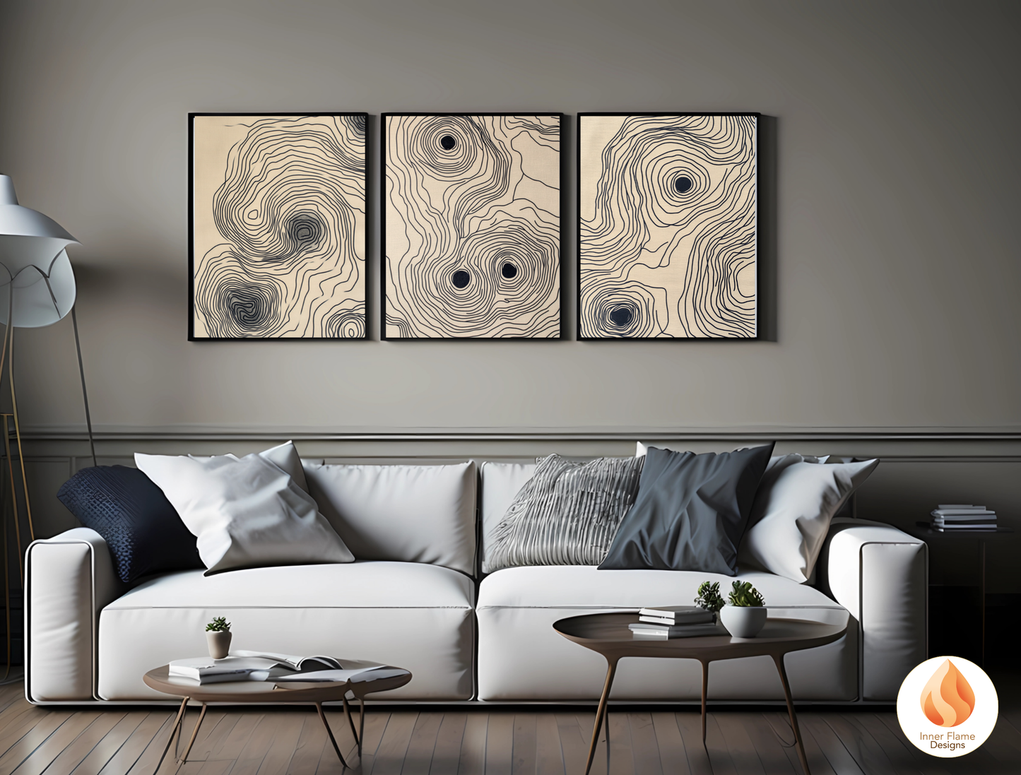 Contoured Line Art for Modern Home Design | Triptych Artwork