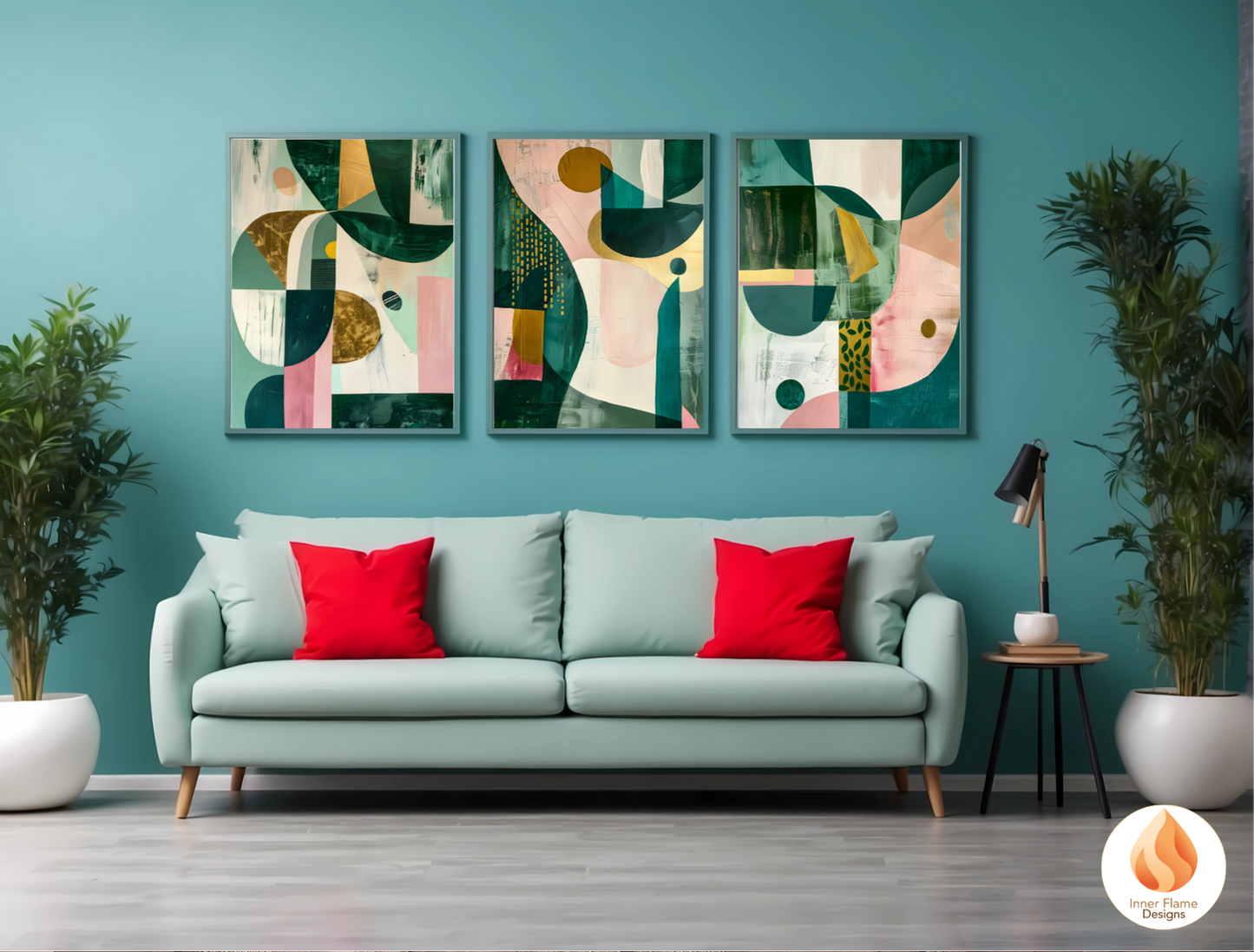 Eclectic Geometric Artwork for Modern Home Design | Triptych Artwork