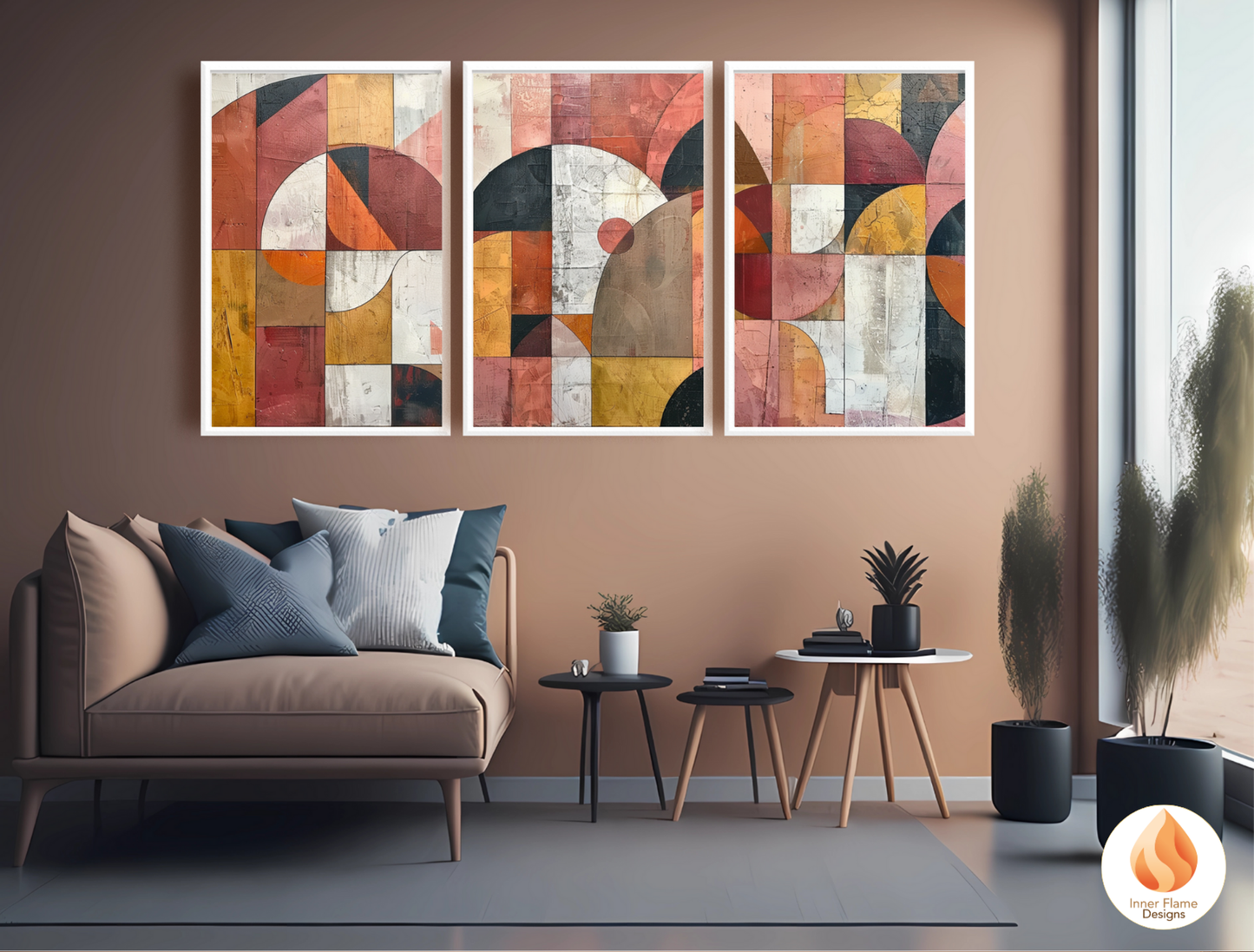 Bold Geometric Artwork for Modern Home Design | Triptych Artwork