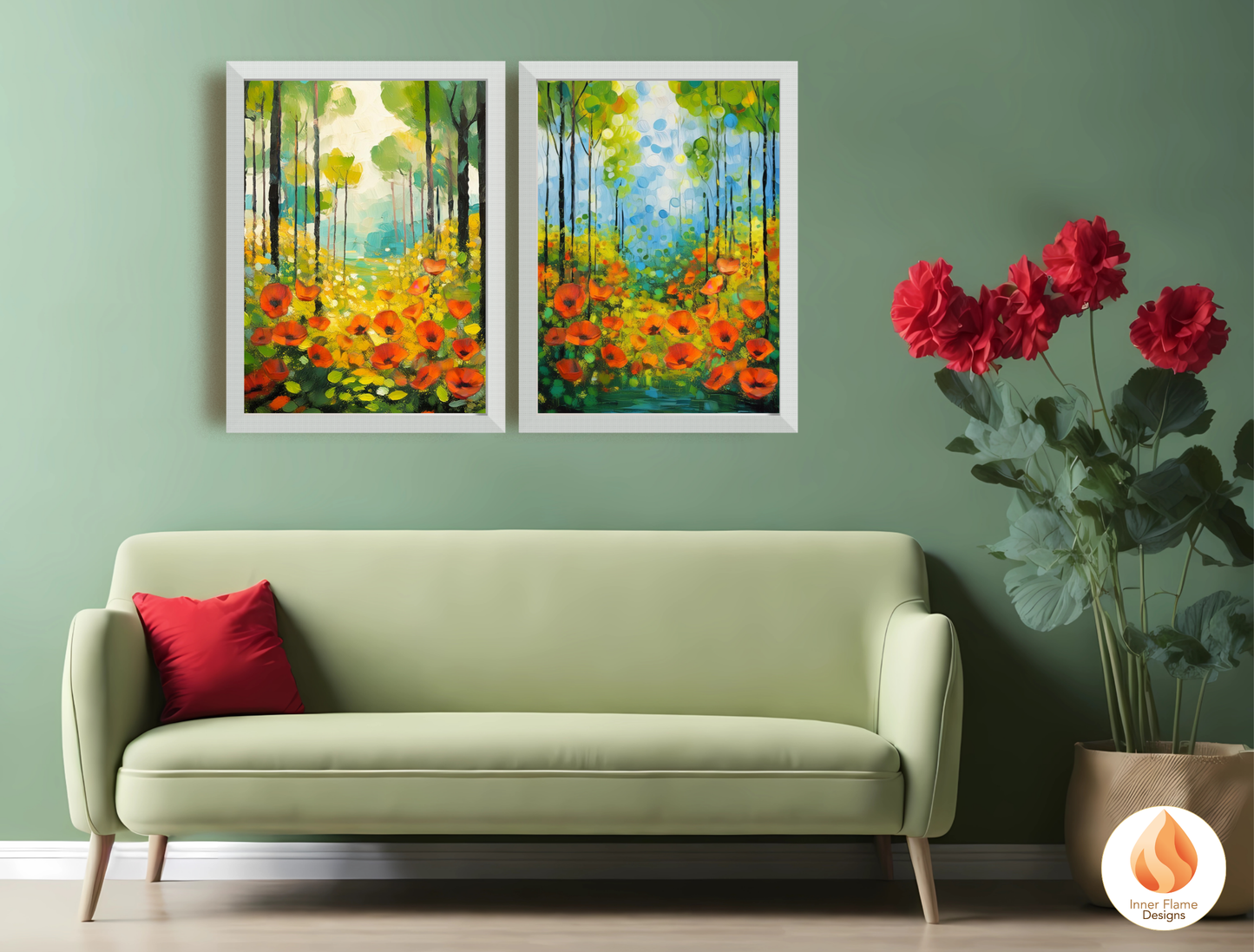 Whimsical Flower Artwork for Modern Home Design | Triptych Artwork