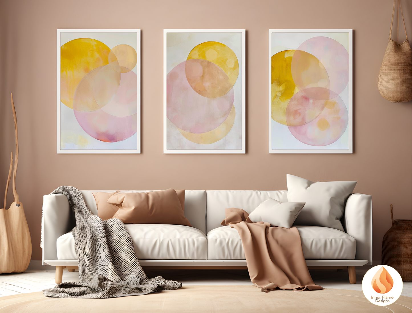 Soft and Sweet Geometric Artwork for Modern Home Design | Triptych Artwork
