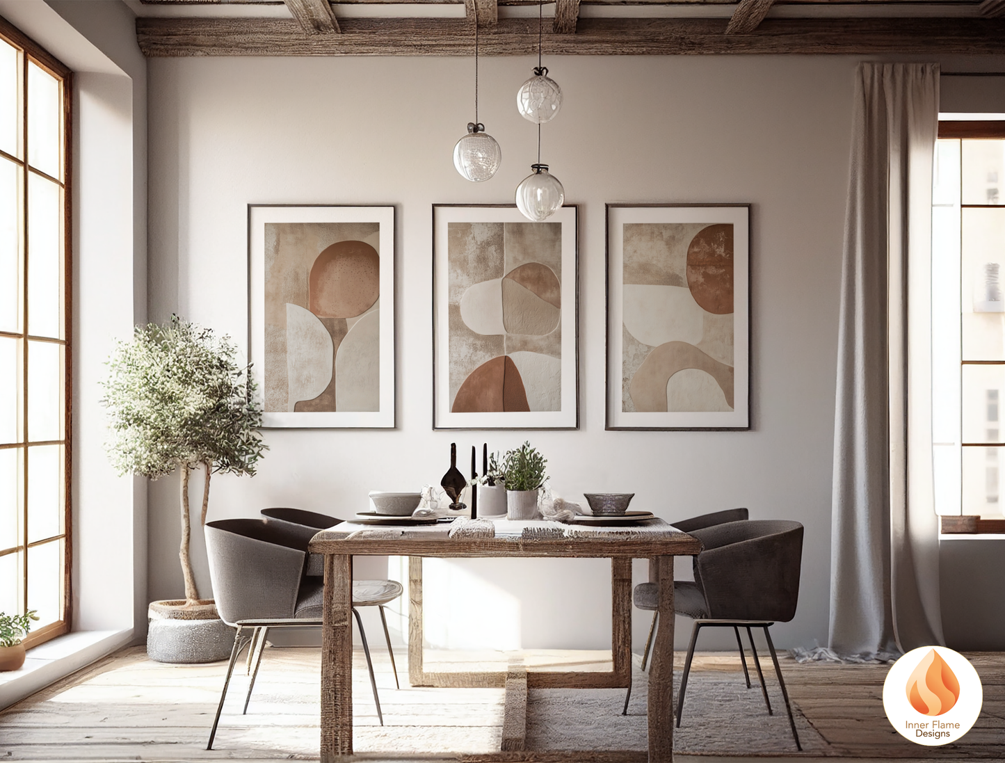 Earthy Minimalist Art for Modern Home Design | Triptych Artwork