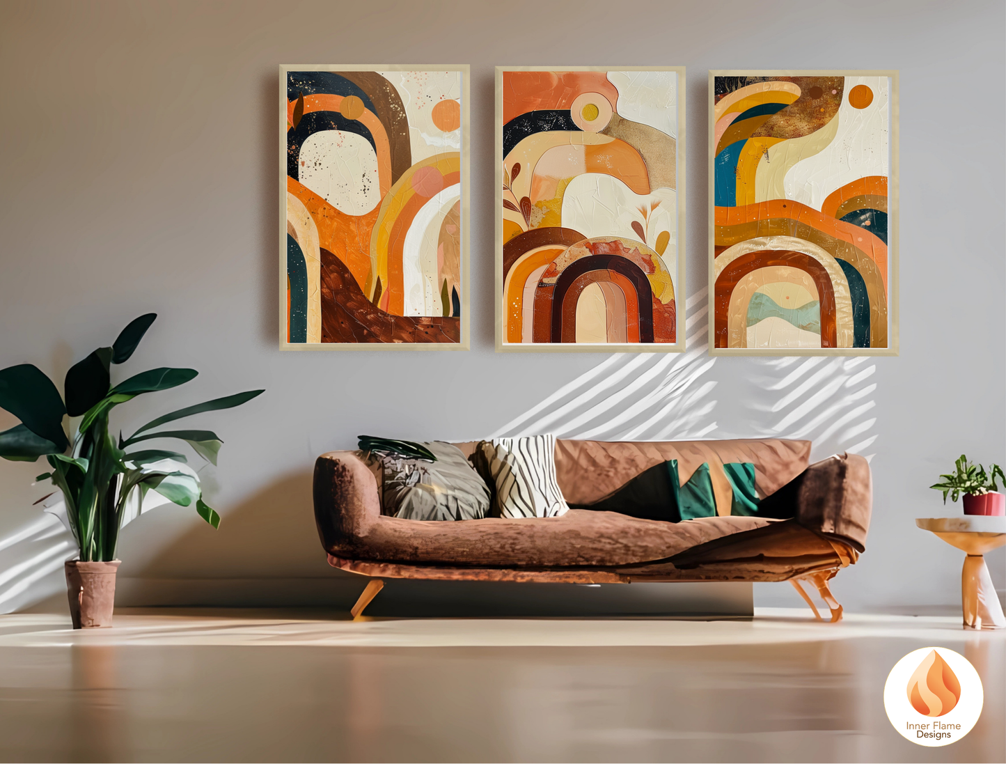 Eclectic Boho Wall Art Décor for Modern Home Design | Triptych Artwork (Series 3)