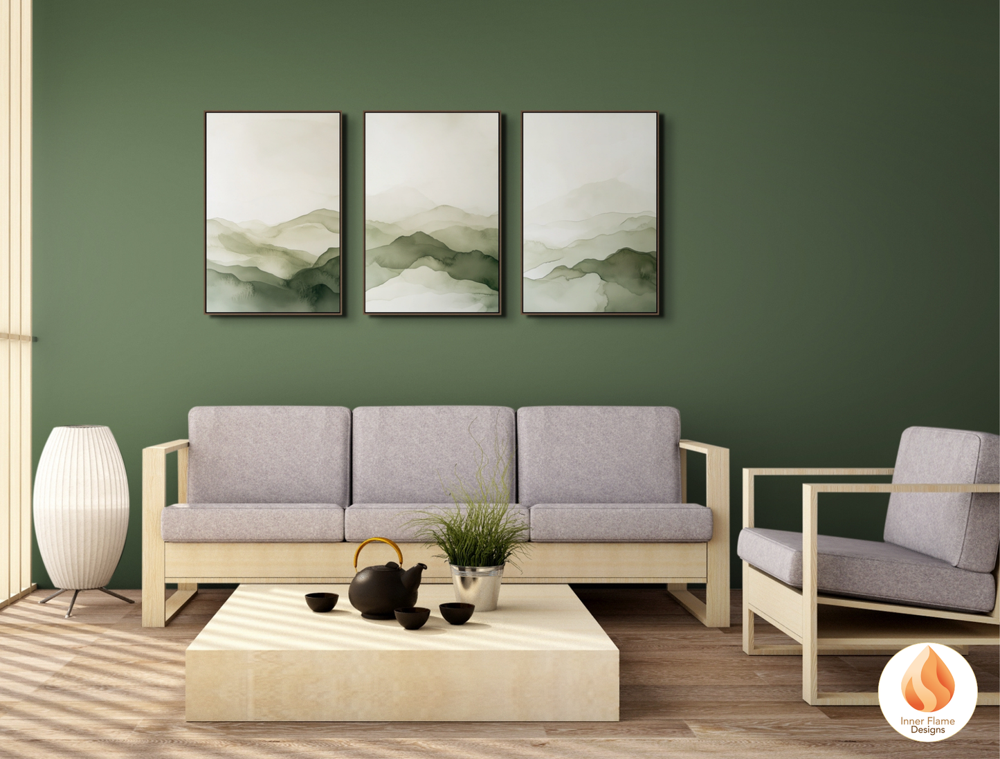 Reflective Japandi Art for Modern Home Design | Triptych Artwork
