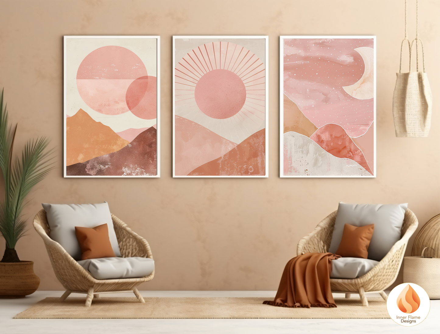 Soothing Boho Wall Art Décor for Modern Home Design | Triptych Artwork (Series 1)