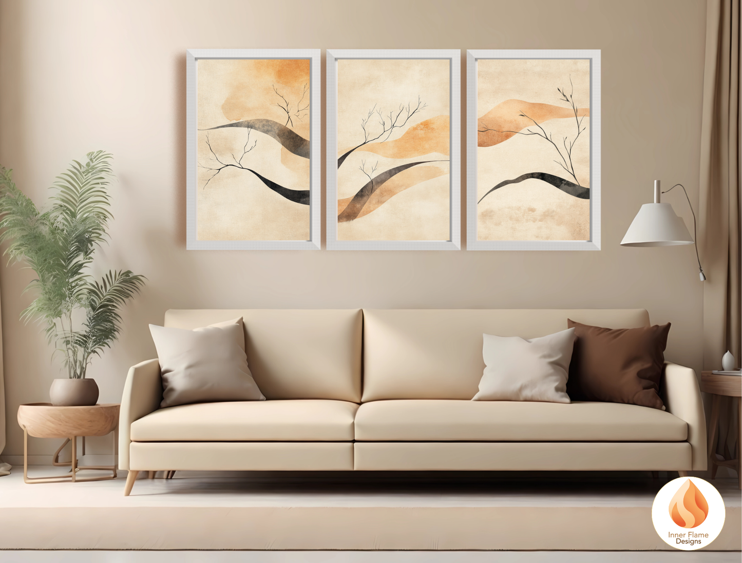 Refined Japandi Art for Modern Home Design | Triptych Artwork