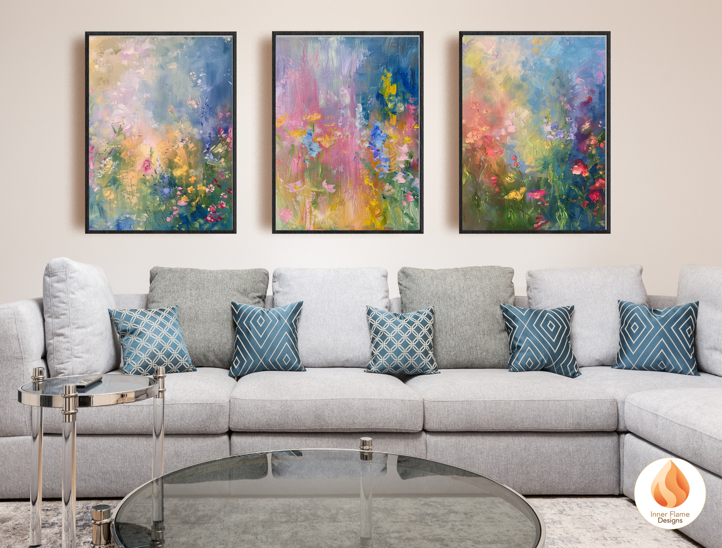 Magical Flower Artwork for Modern Home Design | Triptych Artwork