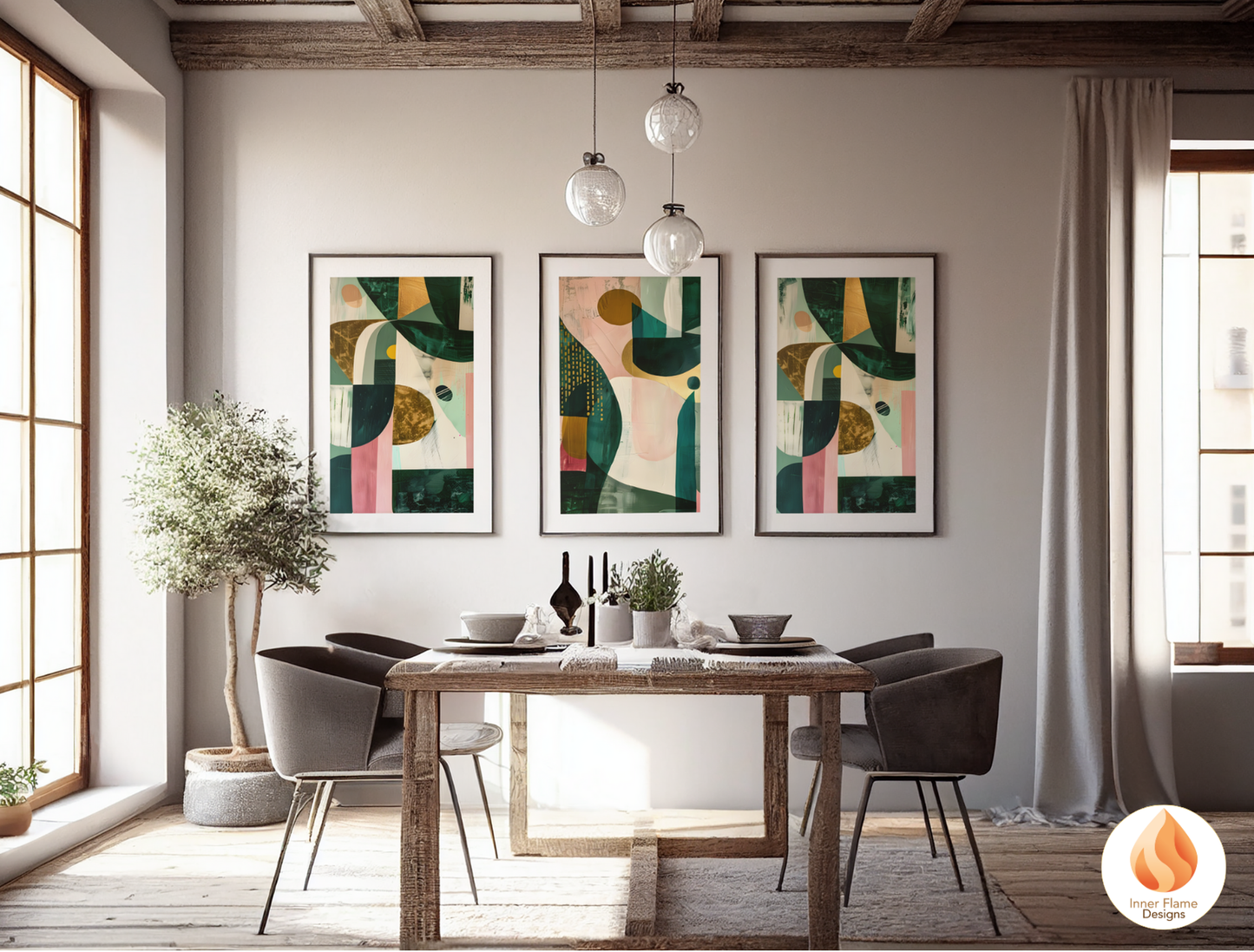 Eclectic Geometric Artwork for Modern Home Design | Triptych Artwork