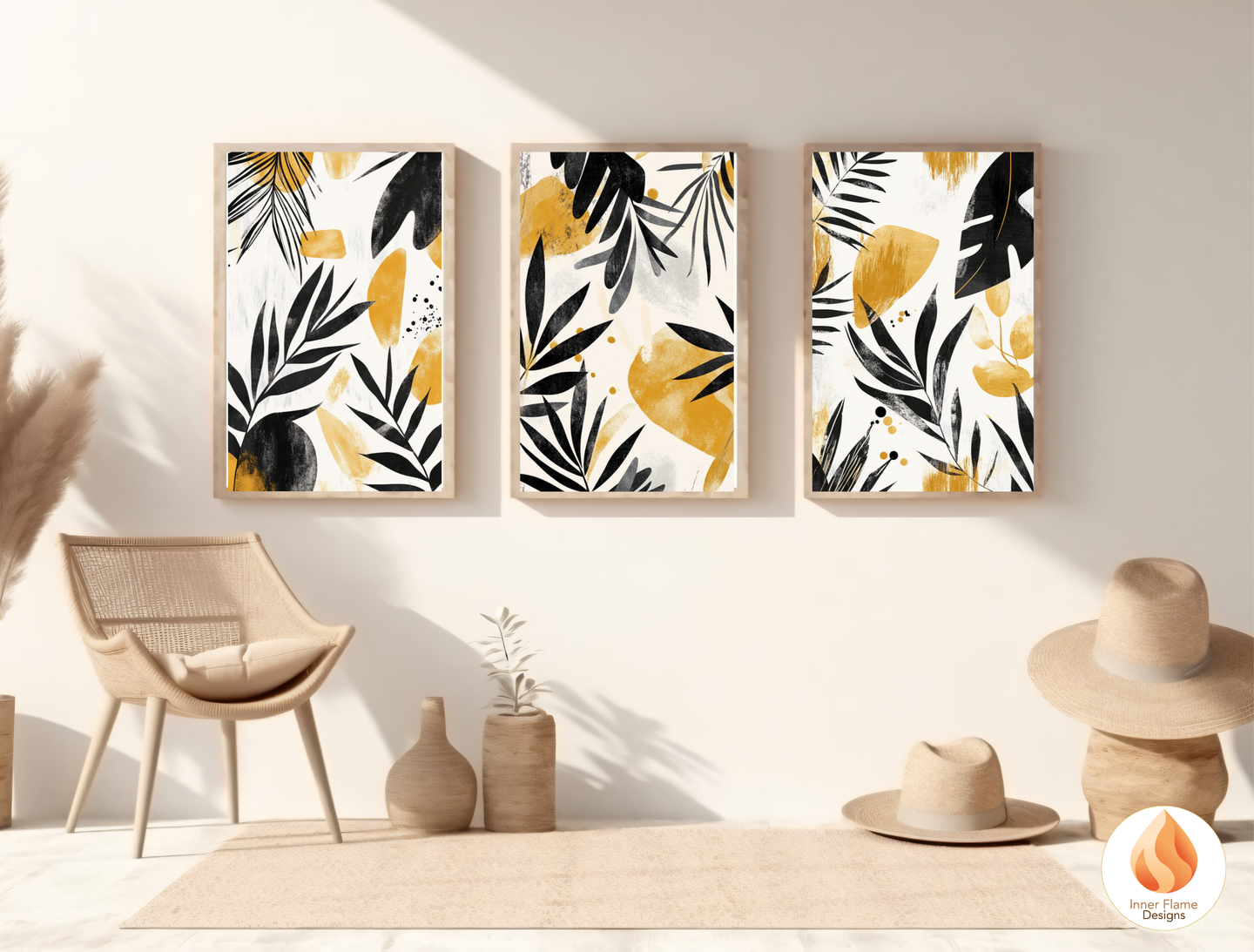 Expressive Botanical Art for Modern Home Design | Triptych Artwork