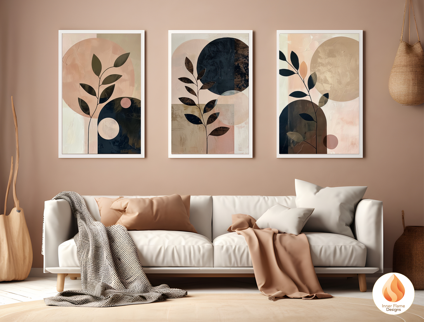 Charming Japandi Art for Modern Home Design | Triptych Artwork (Series 2)