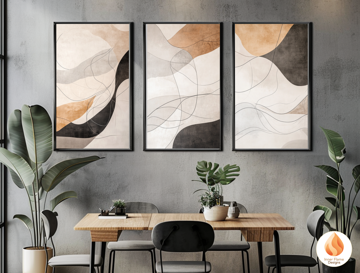 Neutral Line Art for Modern Home Design | Triptych Artwork