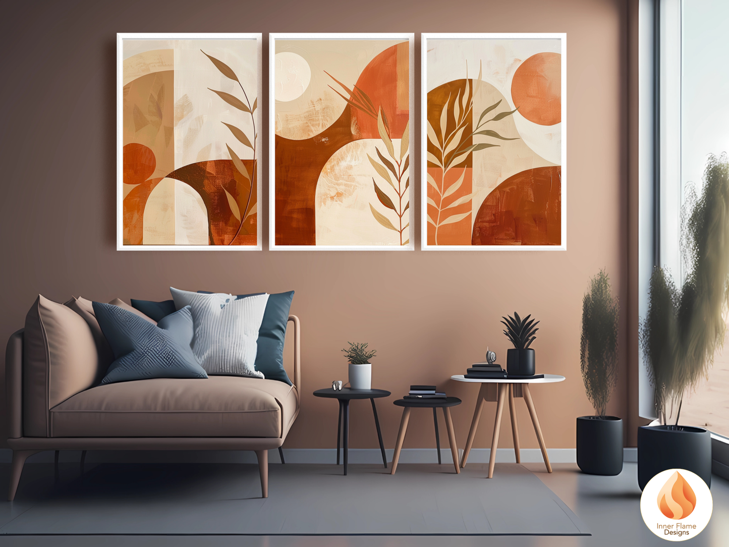 Terracotta Boho Wall Art Décor for Modern Home Design | Triptych Artwork